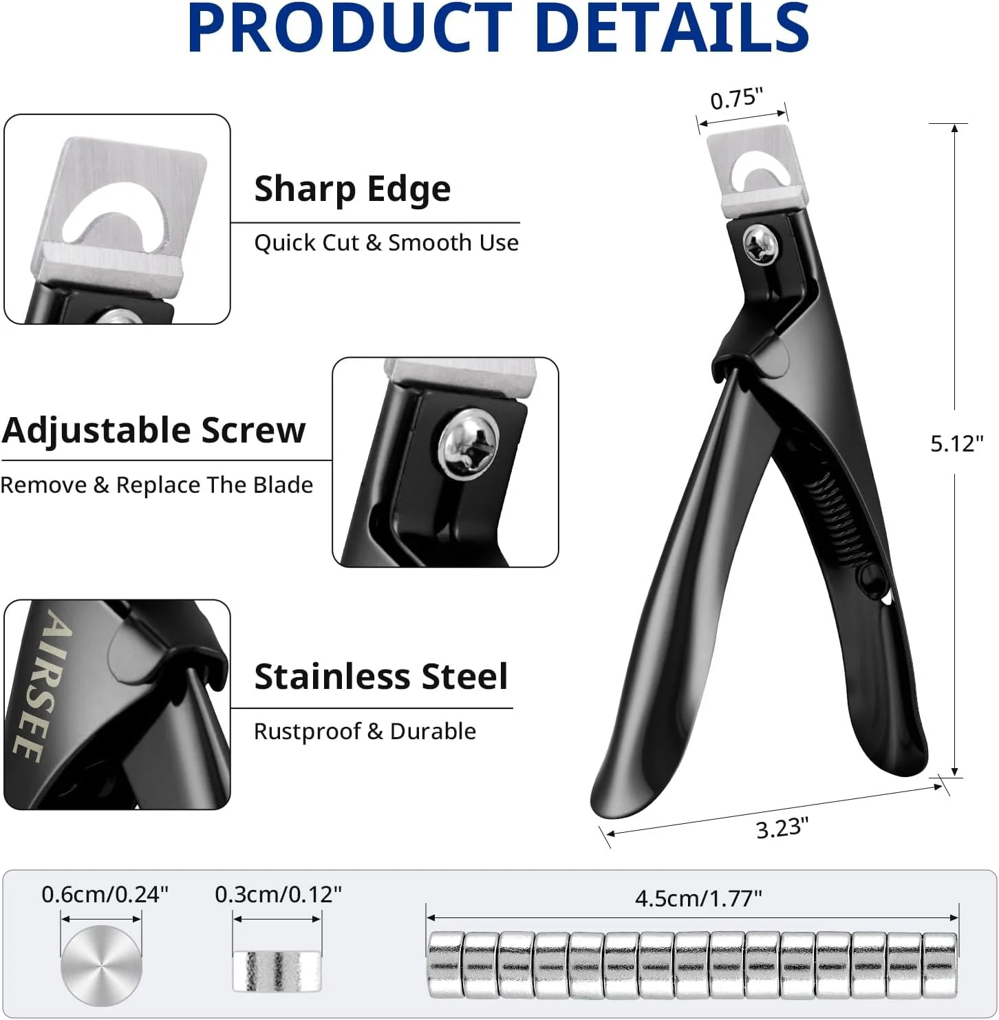 ناخن گیر اکریلیک حرفه ای AIRSEE با 15 آهنربا، کاتر ناخن مصنوعی و ناخن گیر برای مانیکور ناخن مصنوعی، ابزار هنری ناخن، مناسب برای استفاده خانگی، مشکی