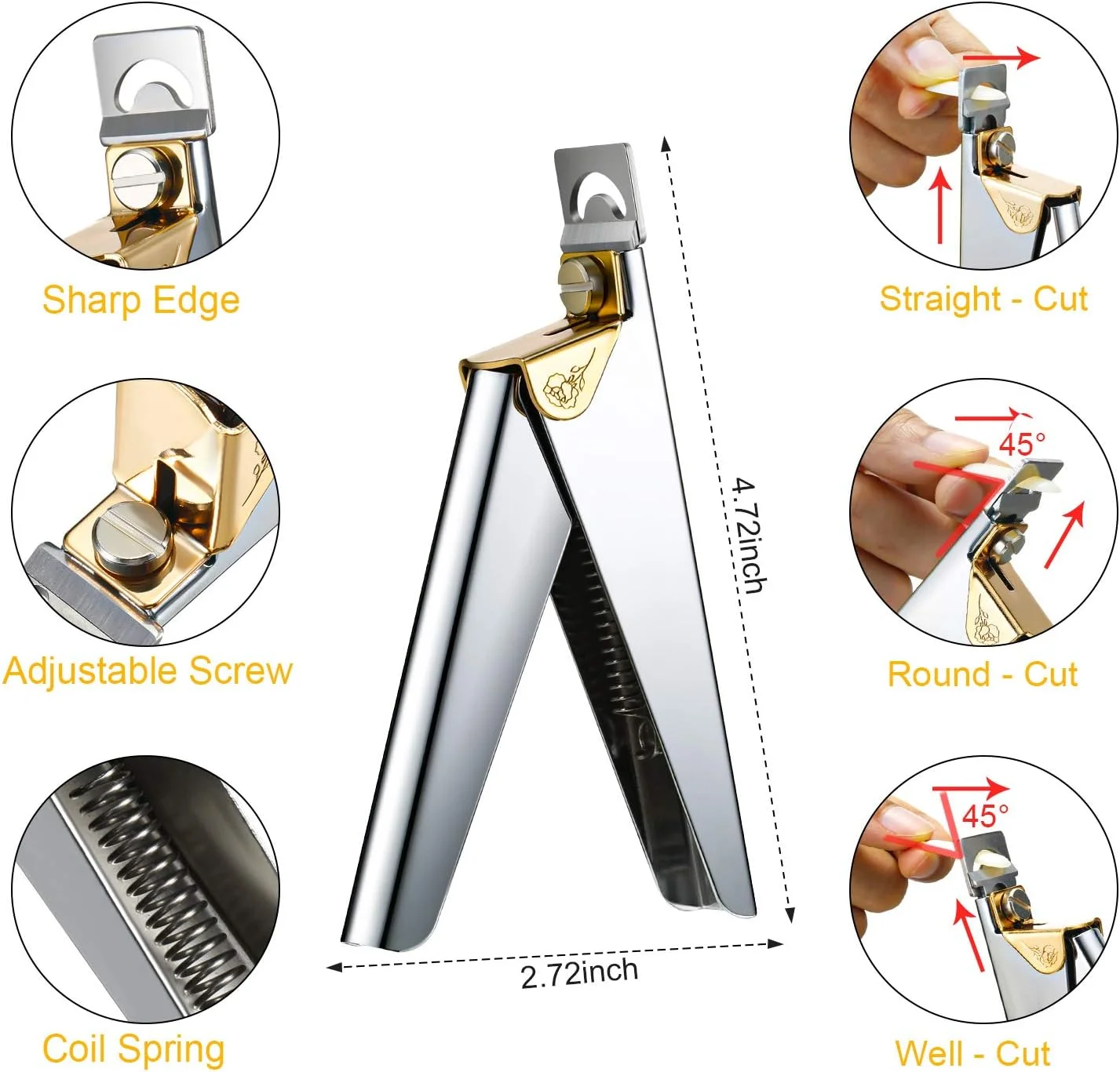 ناخن گیر برای ناخن های اکریلیک، ناخن گیر اکریلیک، ناخن گیر برای اکریلیک، ست ناخن گیر ناخن مصنوعی، ست مانیکور ناخن رنگین کمانی استیل ضد زنگ برای هنر ناخن سالن منزل (نقره ای)