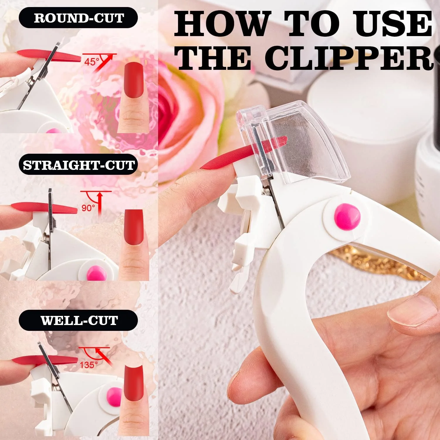 ناخن گیر اکریلیک قابل تنظیم Belleboost با سایزر و گیره، تیغه استیل ضد زنگ حرفه ای سفید، کاتر نوک ناخن، ابزار مانیکور برای هنر ناخن سالن و خانه