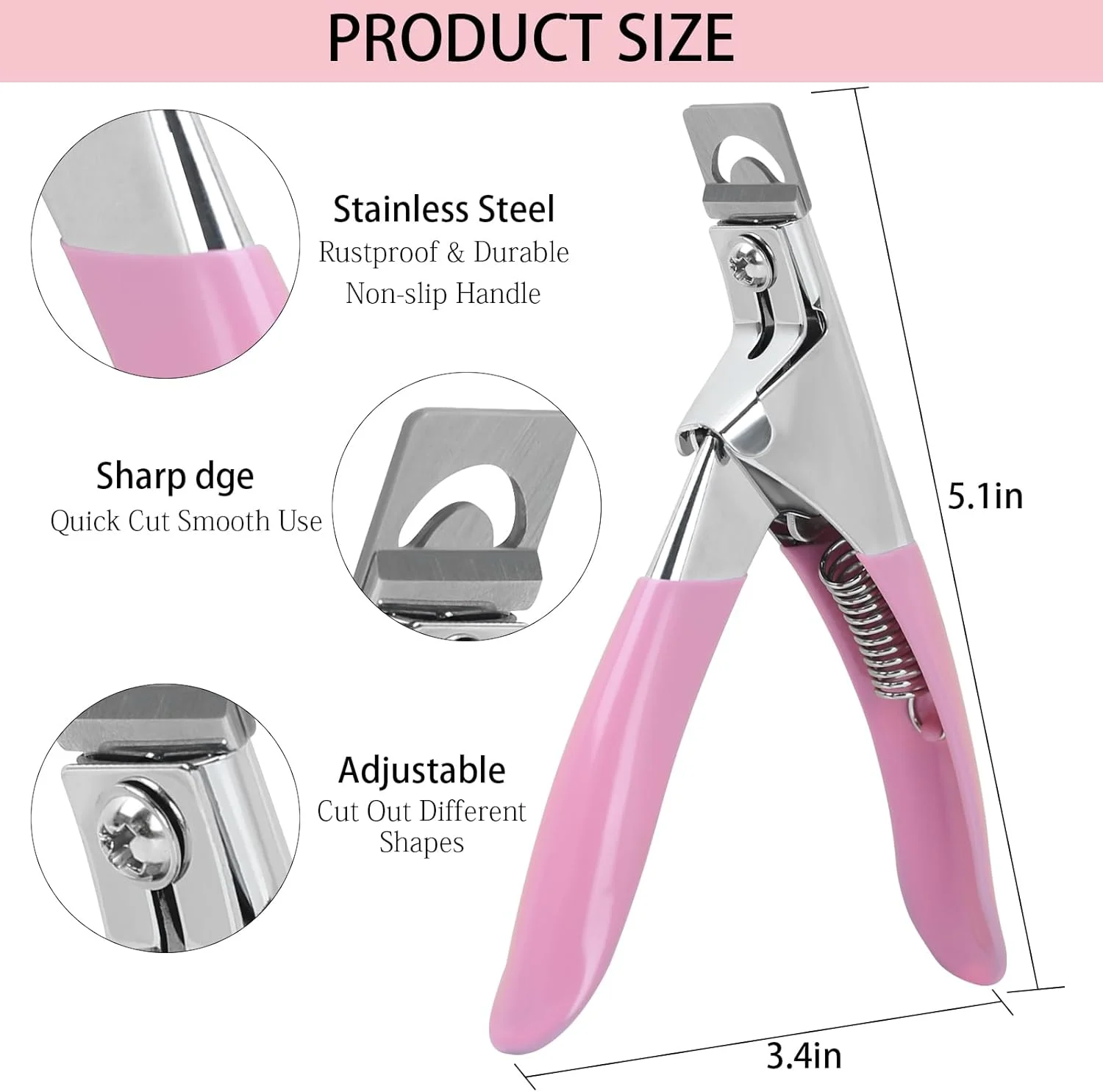 ناخن گیر اکریلیک C12rtive با آهنربا، ناخن گیر برای نوک ناخن مصنوعی، کاتر ناخن اکریلیک با آهنرباهای سایزر 10 عددی، ابزار مانیکور برای سالن یا هنر ناخن خانگی (صورتی)
