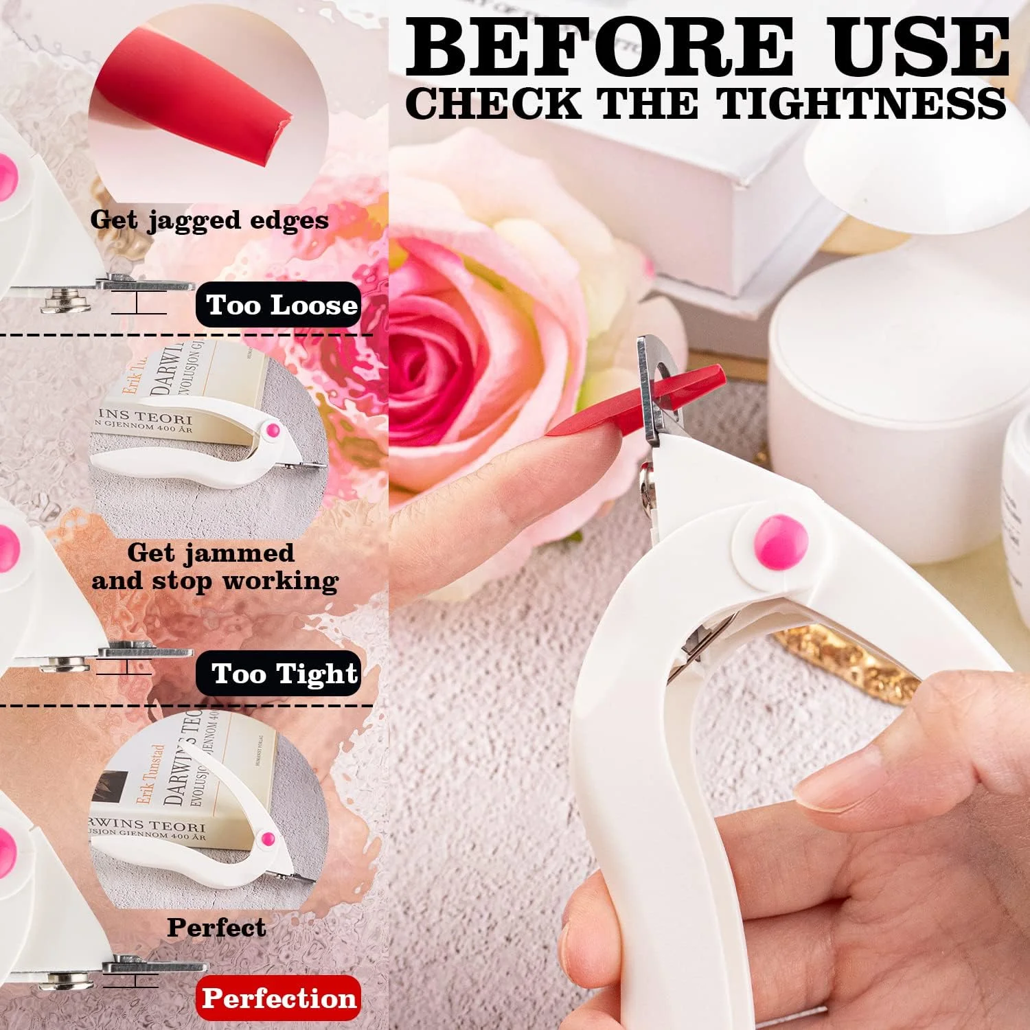 ناخن گیر اکریلیک قابل تنظیم Belleboost با سایزر و گیره، تیغه استیل ضد زنگ حرفه ای سفید، کاتر نوک ناخن، ابزار مانیکور برای هنر ناخن سالن و خانه