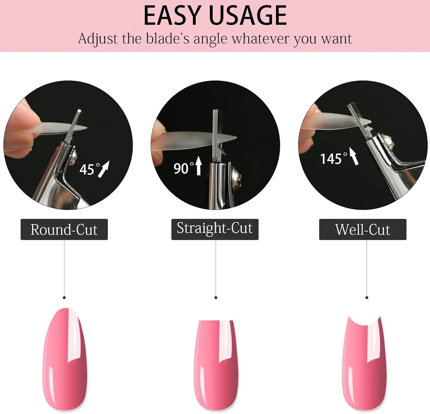 ناخن گیر اکریلیک C12rtive با آهنربا، ناخن گیر برای نوک ناخن مصنوعی، کاتر ناخن اکریلیک با آهنرباهای سایزر 10 عددی، ابزار مانیکور برای سالن یا هنر ناخن خانگی (صورتی)