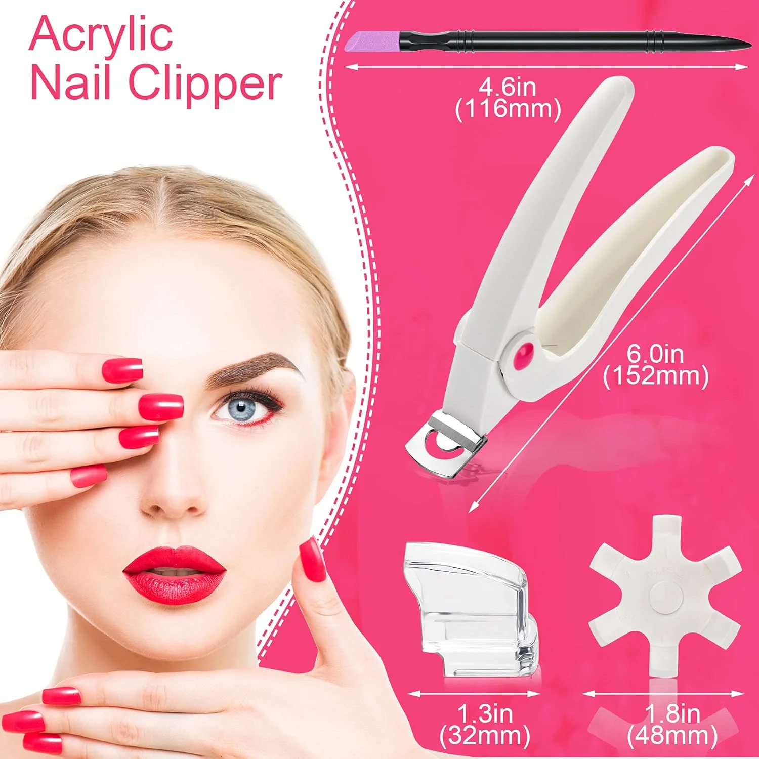 ناخن گیر اکریلیک سفید ANCIRS و 4 عدد قلم طراحی لاک ناخن مشکی، ناخن گیر استیل ضد زنگ قابل تنظیم با گیره، کاتر نوک ناخن مصنوعی برای پروژه مانیکور ناخن مصنوعی