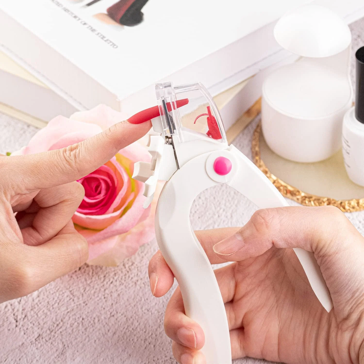 ناخن گیر اکریلیک قابل تنظیم Belleboost با سایزر و گیره، تیغه استیل ضد زنگ حرفه ای سفید، کاتر نوک ناخن، ابزار مانیکور برای هنر ناخن سالن و خانه