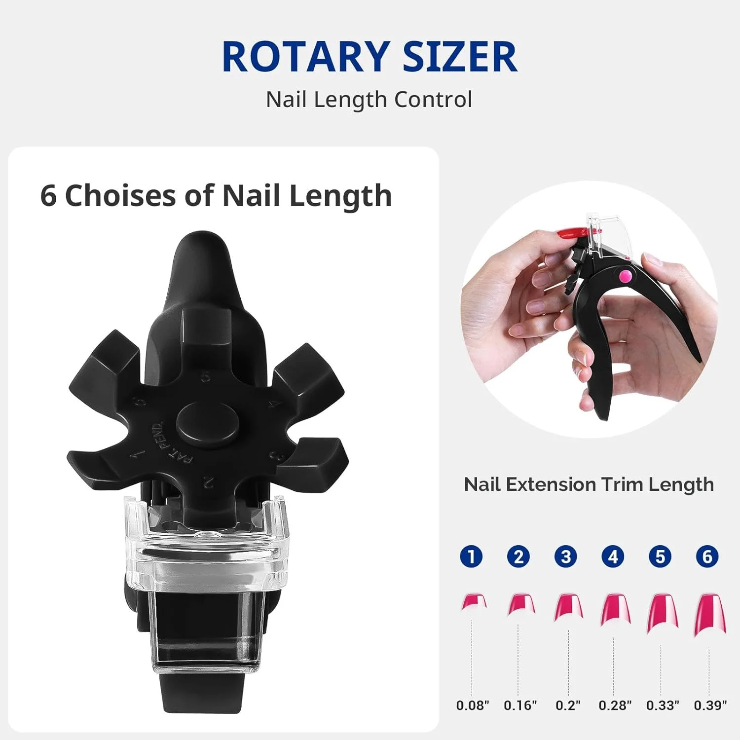 ناخن گیر AIRSEE برای ناخن های اکریلیک با سایزر و گیره، کاتر نوک ناخن قابل تنظیم با صفحه اندازه گیری طول، تریمر مصنوعی ناخن های مصنوعی، ابزار مانیکور خانگی سالن ناخن - مشکی