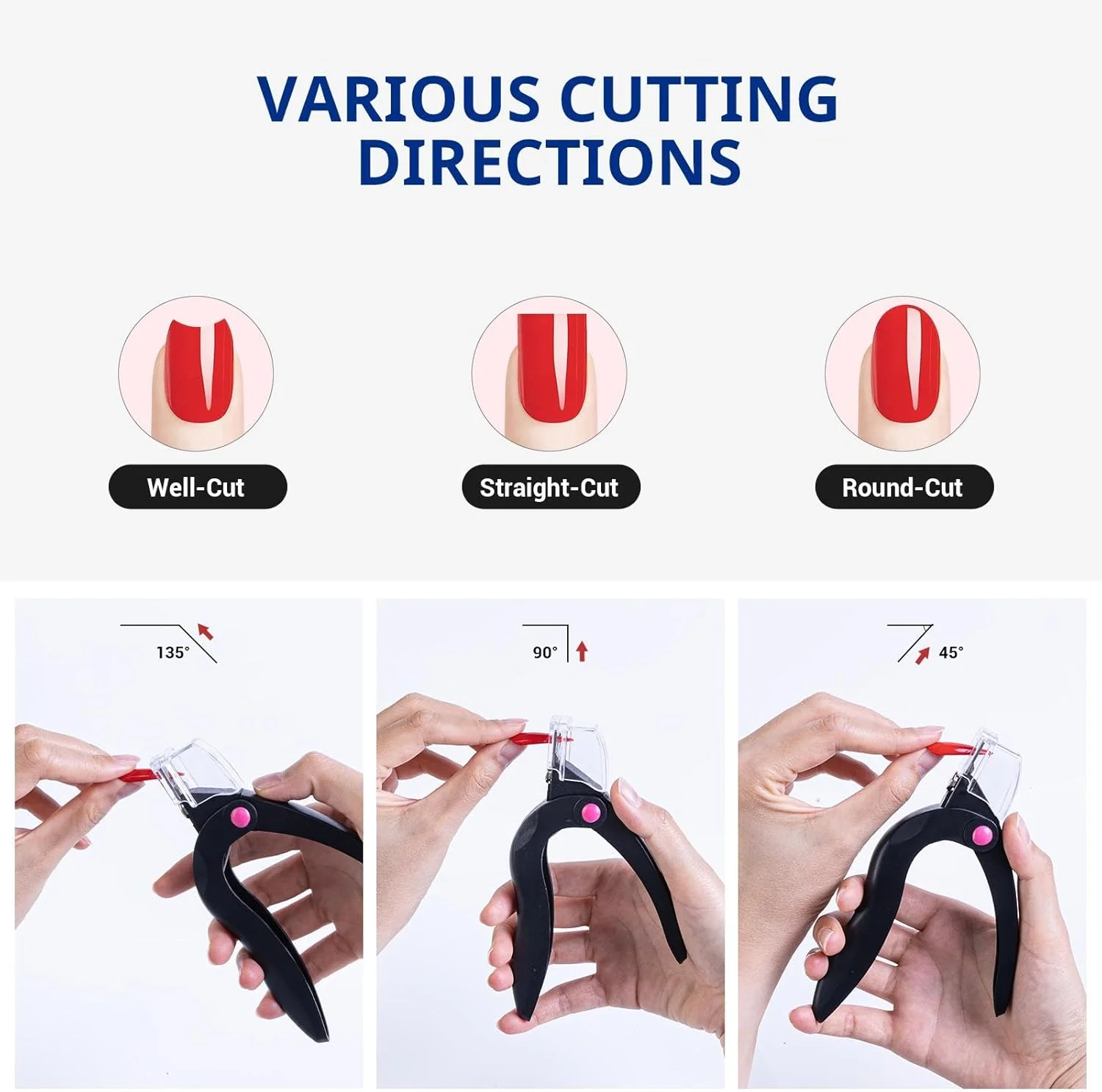 ناخن گیر AIRSEE برای ناخن های اکریلیک با سایزر و گیره، کاتر نوک ناخن قابل تنظیم با صفحه اندازه گیری طول، تریمر مصنوعی ناخن های مصنوعی، ابزار مانیکور خانگی سالن ناخن - مشکی