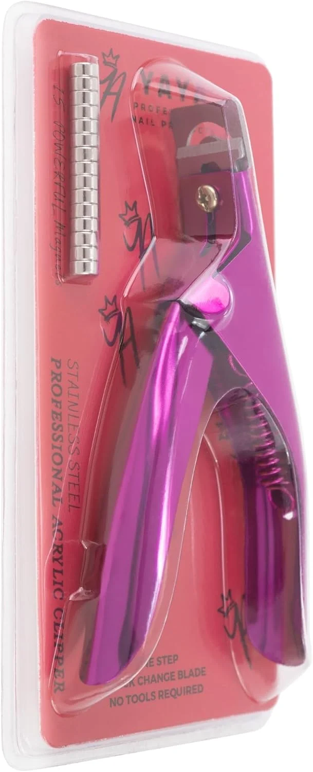 ناخن گیر اکریلیک یایا با آهنربا، کاتر ناخن مصنوعی با اندازه گیری طول، 15 عدد آهنربا (رنگین کمانی) (قرمز بنفش)