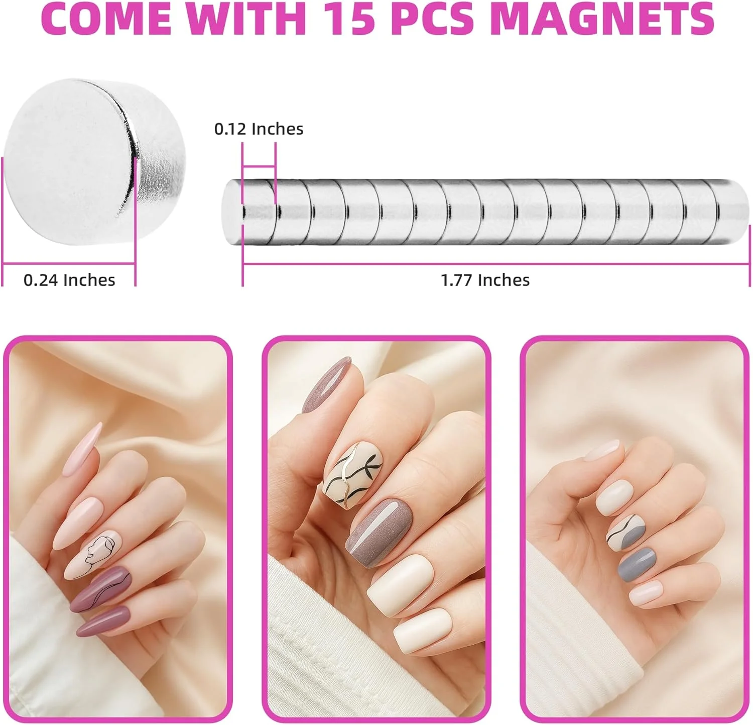 ناخن گیر اکریلیک یایا با آهنربا، کاتر ناخن مصنوعی با اندازه گیری طول، 15 عدد آهنربا (رنگین کمانی) (قرمز بنفش)