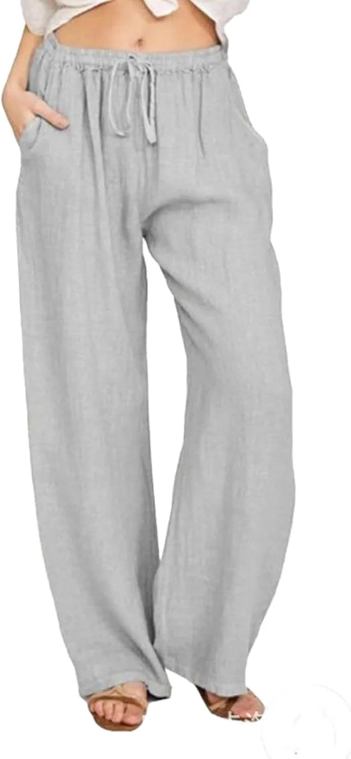 شلوار زنانه رنگ ثابت Chahuer، شلوار کتان نخی، تابستانی، خیابانی، غیر رسمی، گشاد، پاچه پهن، جدید، کمر کشی، جیب دار، نازک، سایز XL شلوار زنانه رنگ ثابت Chahuer، شلوار کتان نخی، تابستانی، خیابانی، غیر رسمی، گشاد، پاچه پهن، جدید، کمر کشی، جیب دار، نازک، سایز XL