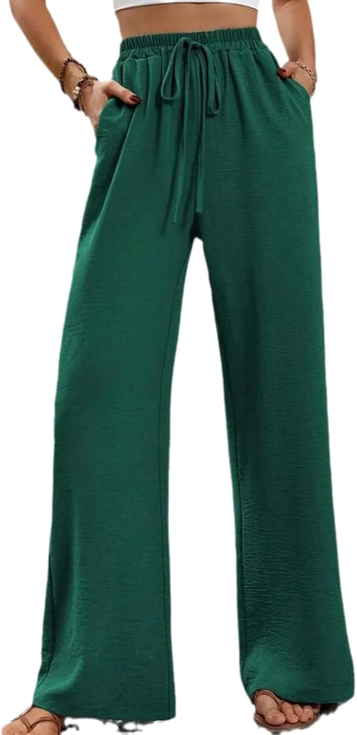 شلوار زنانه نخی پاچه گشاد Chahuer، مناسب بهار و تابستان، رنگ ثابت، غیر رسمی، کمر کشی راحت و آزاد، دارای بند قابل تنظیم، سبز تیره XXL شلوار زنانه نخی پاچه گشاد Chahuer، مناسب بهار و تابستان، رنگ ثابت، غیر رسمی، کمر کشی راحت و آزاد، دارای بند قابل تنظیم، سبز تیره XXL