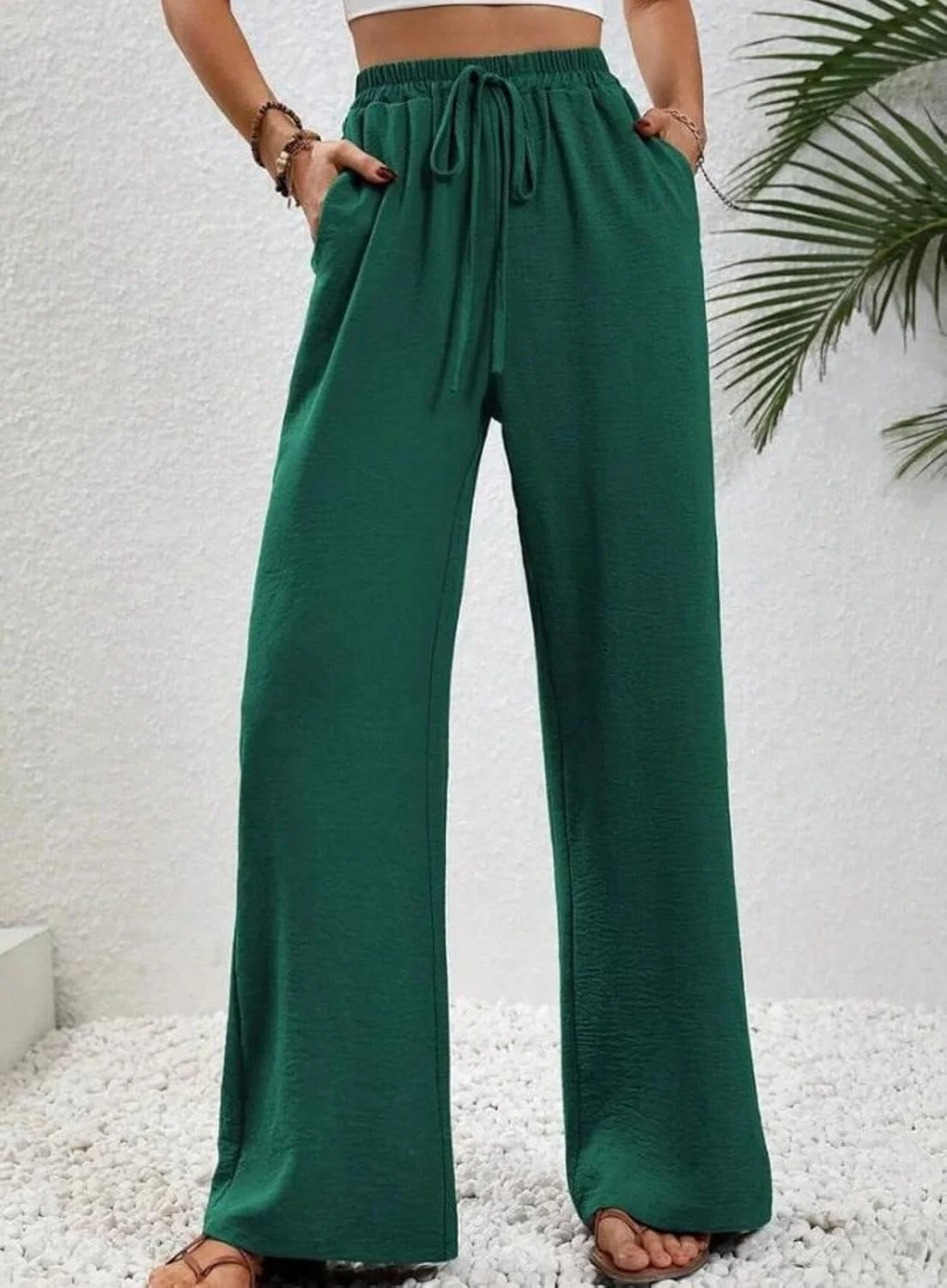 شلوار زنانه نخی پاچه گشاد Chahuer، مناسب بهار و تابستان، رنگ ثابت، غیر رسمی، کمر کشی راحت و آزاد، دارای بند قابل تنظیم، سبز تیره XXL شلوار زنانه نخی پاچه گشاد Chahuer، مناسب بهار و تابستان، رنگ ثابت، غیر رسمی، کمر کشی راحت و آزاد، دارای بند قابل تنظیم، سبز تیره XXL