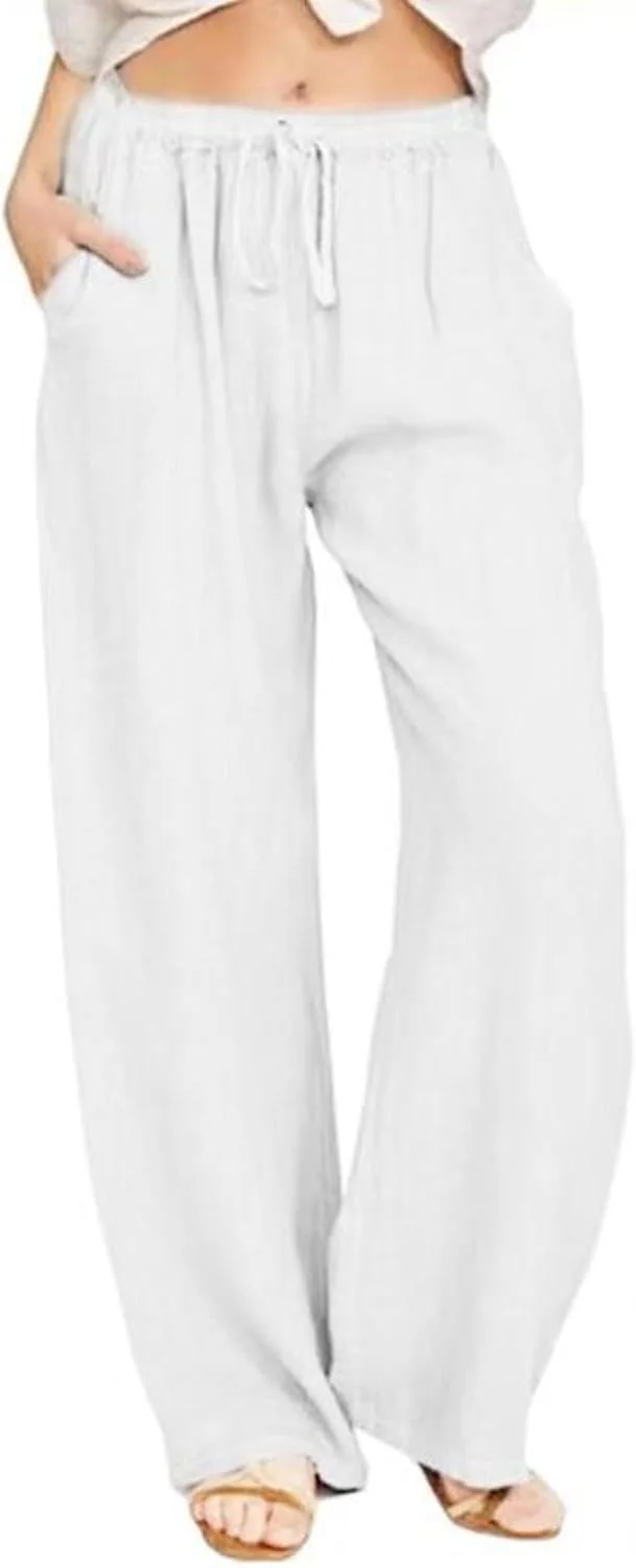 شلوار زنانه رنگ ثابت Chahuer، شلوار کتان نخی، مناسب تابستان، استایل خیابانی، گشاد، پاچه پهن، جدید، دارای کمر کشی، جیب دار، شلوار نازک XXL شلوار زنانه رنگ ثابت Chahuer، شلوار کتان نخی، مناسب تابستان، استایل خیابانی، گشاد، پاچه پهن، جدید، دارای کمر کشی، جیب دار، شلوار نازک XXL