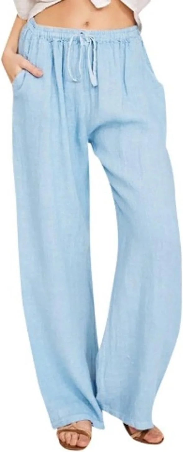 شلوار زنانه نخی و کتان رنگ ثابت، مناسب خیابان، روزمره، گشاد و پاچه پهن، دارای کمر کشی جدید و جیب، شلوار نازک شلوار زنانه نخی و کتان رنگ ثابت، مناسب خیابان، روزمره، گشاد و پاچه پهن، دارای کمر کشی جدید و جیب، شلوار نازک