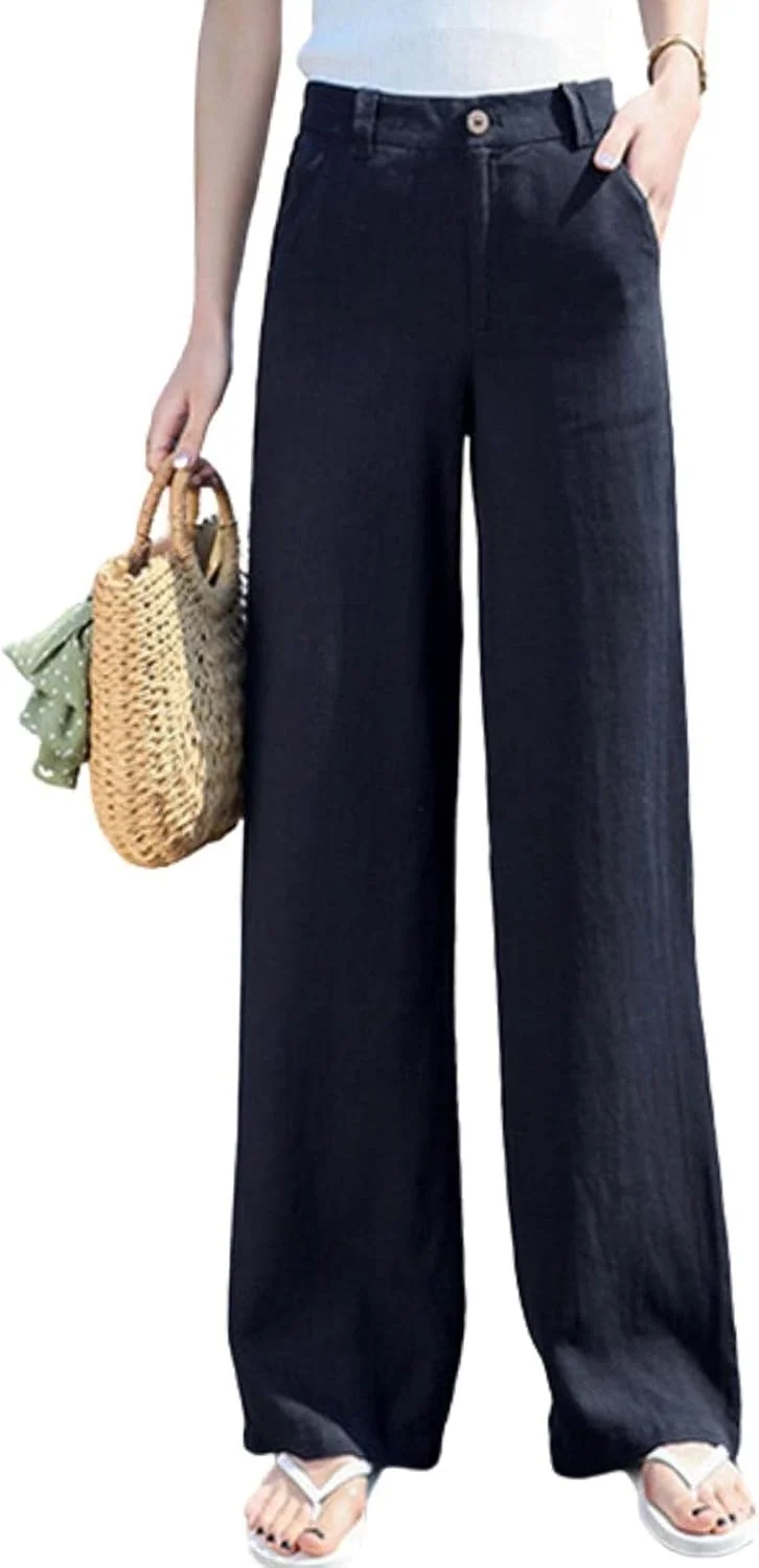 شلوار زنانه نخی و کتان رنگ ثابت، مد روز، کمر بلند، پاچه گشاد، خوش استایل، راحت و غیر رسمی، شلوار راسته شلوار زنانه نخی و کتان رنگ ثابت، مد روز، کمر بلند، پاچه گشاد، خوش استایل، راحت و غیر رسمی، شلوار راسته