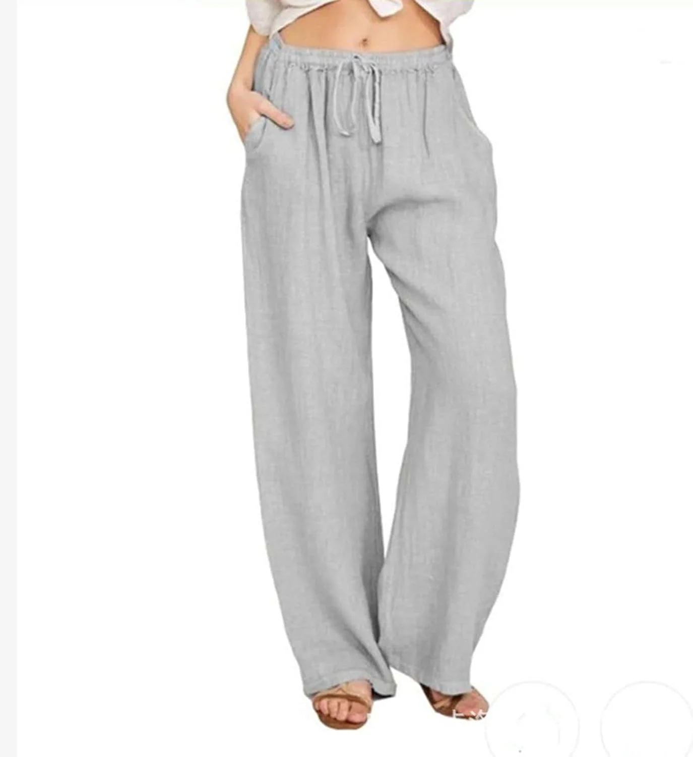 شلوار زنانه رنگ ثابت Chahuer، شلوار کتان نخی، مناسب خیابان، گشاد، پاچه پهن، کمر کشی جدید، جیب دار، شلوار نازک XXL شلوار زنانه رنگ ثابت Chahuer، شلوار کتان نخی، مناسب خیابان، گشاد، پاچه پهن، کمر کشی جدید، جیب دار، شلوار نازک XXL