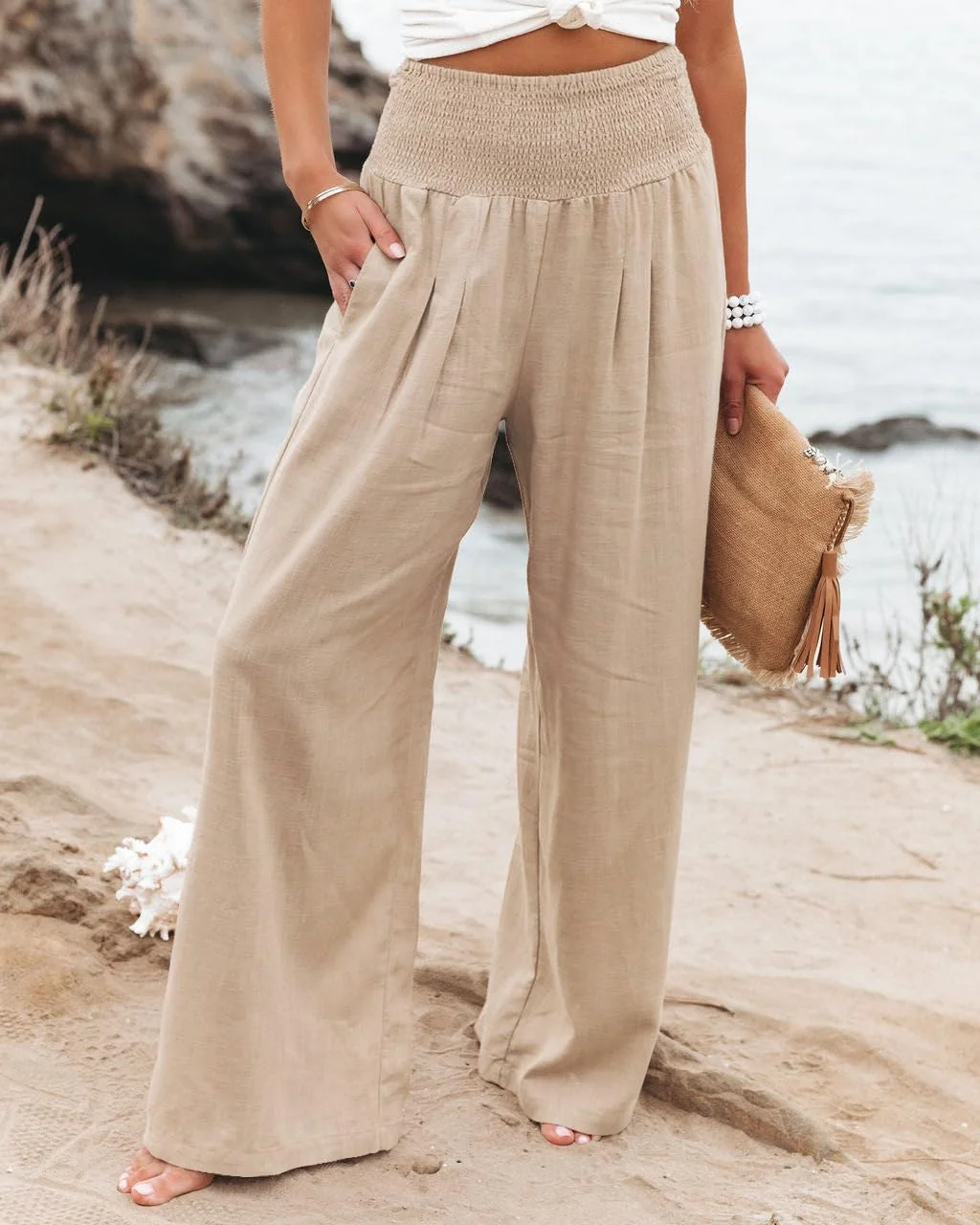 شلوار زنانه پالازو کمر بلند غیر رسمی، پاچه گشاد، مناسب استراحت، شلوار ترندی بلند با جیب، خاکی، سایز XL شلوار زنانه پالازو کمر بلند غیر رسمی، پاچه گشاد، مناسب استراحت، شلوار ترندی بلند با جیب، خاکی، سایز XL