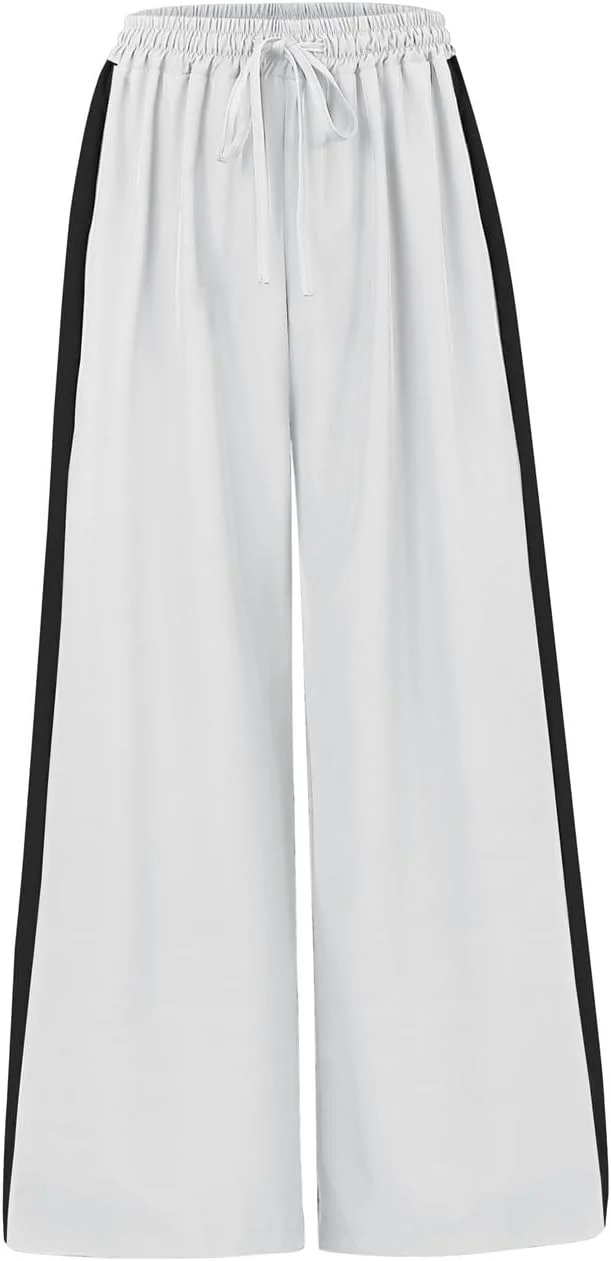 شلوار زنانه غیر رسمی Charfille با بند کشی، طرح پلنگی، رنگی، راه راه پهلو، پاچه های راسته و گشاد شلوار زنانه غیر رسمی Charfille با بند کشی، طرح پلنگی، رنگی، راه راه پهلو، پاچه های راسته و گشاد