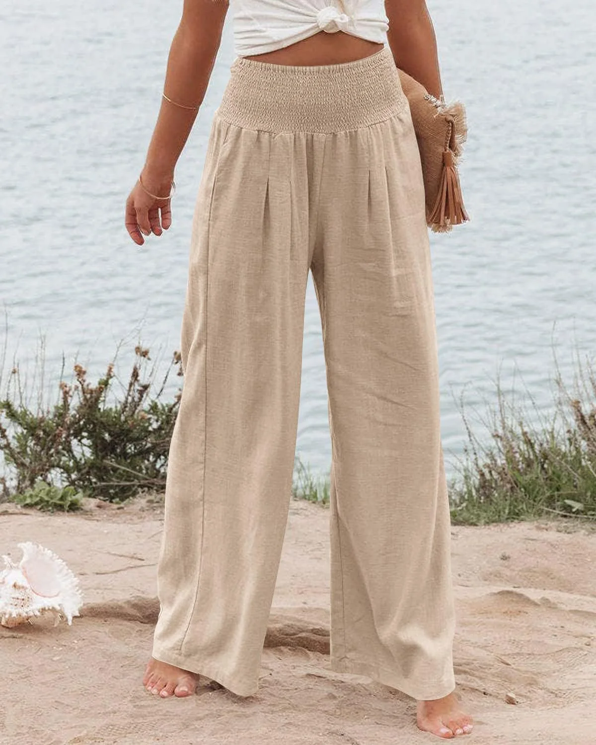 شلوار زنانه پالازو کمر بلند غیر رسمی، پاچه گشاد، مناسب استراحت، شلوار ترندی بلند با جیب، خاکی، سایز XL شلوار زنانه پالازو کمر بلند غیر رسمی، پاچه گشاد، مناسب استراحت، شلوار ترندی بلند با جیب، خاکی، سایز XL