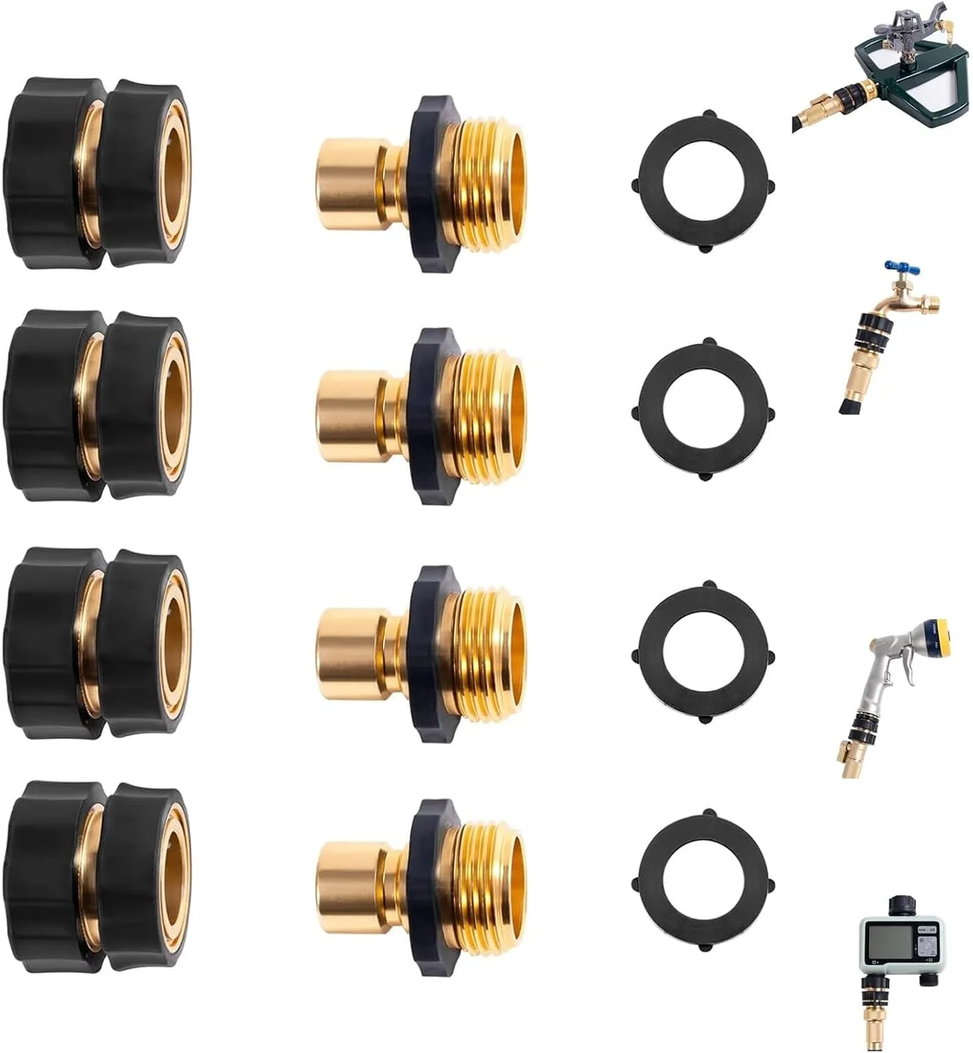 اتصالات سریع شلنگ باغ KASTWAVE - 4 ست، 3/4 اینچ، نر دوبل، آب بند، اتصالات انتهایی شلنگ