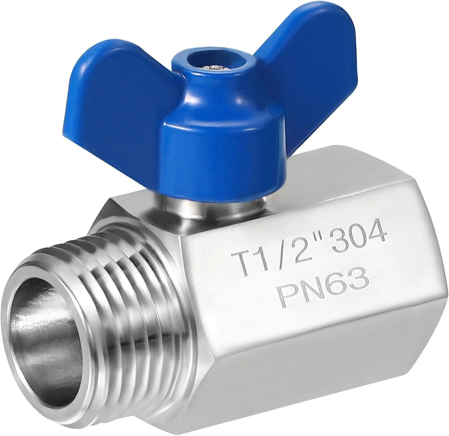 شیر توپی مینی KASTWAVE با رزوه 1/2 اینچ NPT، اتصال قطع و وصل استیل ضد زنگ برای استفاده در لوله کشی کنترل جریان آب، روغن و گاز، نقره ای