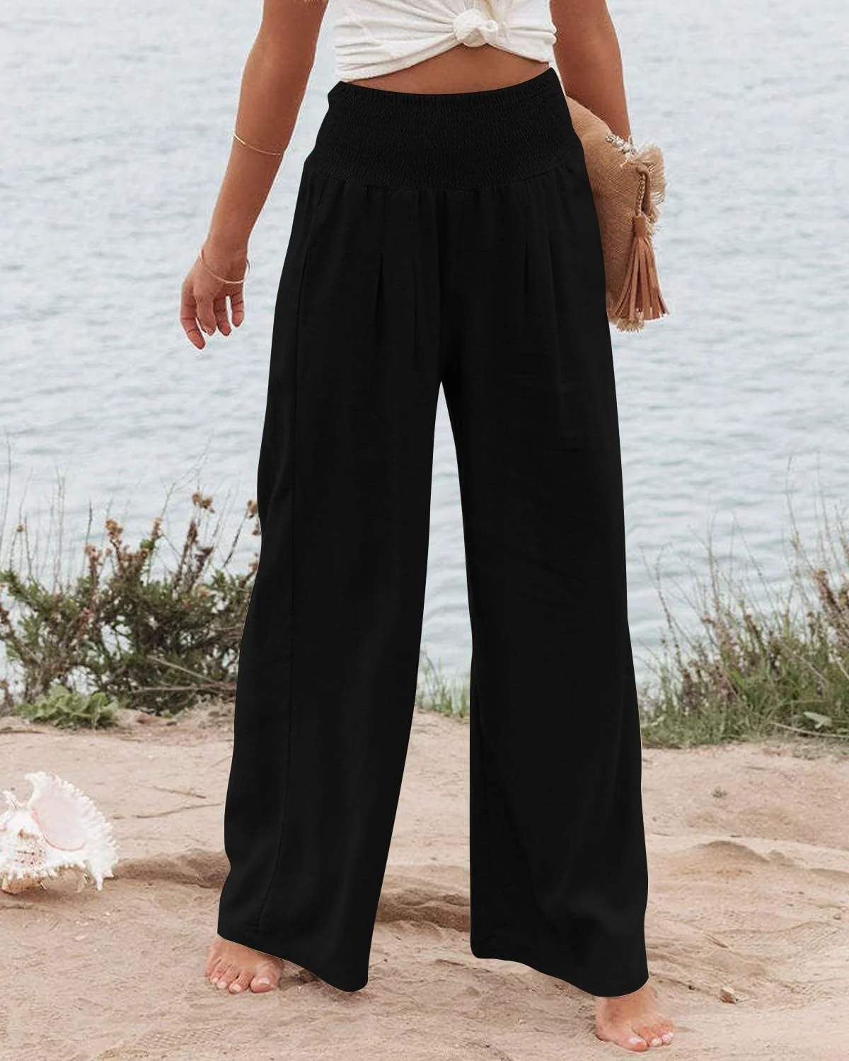 شلوار زنانه پالازو کمر بلند، پاچه گشاد، مناسب استراحت، شیک و دارای جیب، مشکی، سایز XL شلوار زنانه پالازو کمر بلند، پاچه گشاد، مناسب استراحت، شیک و دارای جیب، مشکی، سایز XL