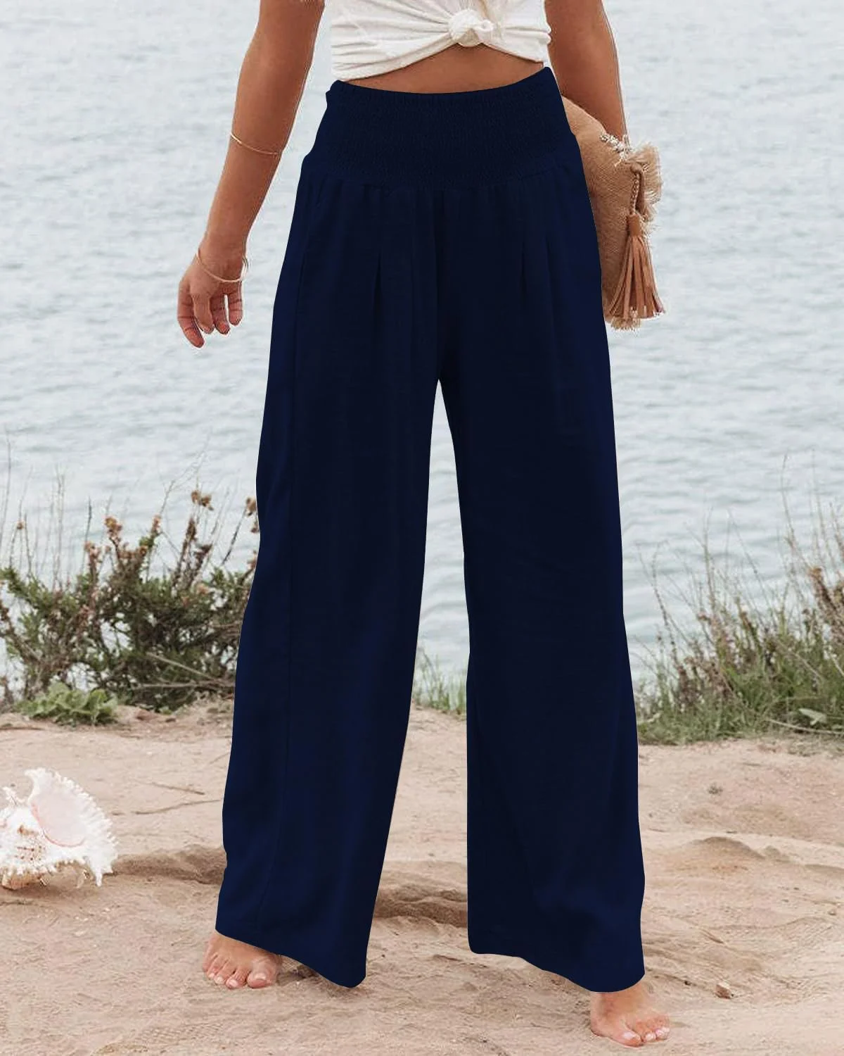 شلوار زنانه پالازو کمر بلند، پاچه گشاد، مناسب استراحت، شیک و دارای جیب، آبی، سایز XL شلوار زنانه پالازو کمر بلند، پاچه گشاد، مناسب استراحت، شیک و دارای جیب، آبی، سایز XL