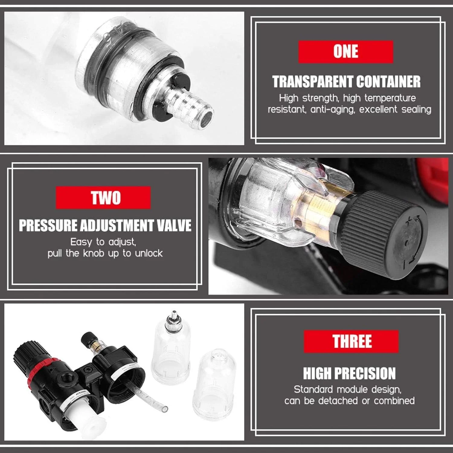 جداکننده تله آب/روغن 1/4 اینچ NPT KASTWAVE، سیستم ابزار بادی جداکننده آب و روغن، فیلتر فشار هوای کمپرسور، تنظیم کننده پنوماتیک، روغن زن، شیر تخلیه رطوبت تله آب (0-213psi)
