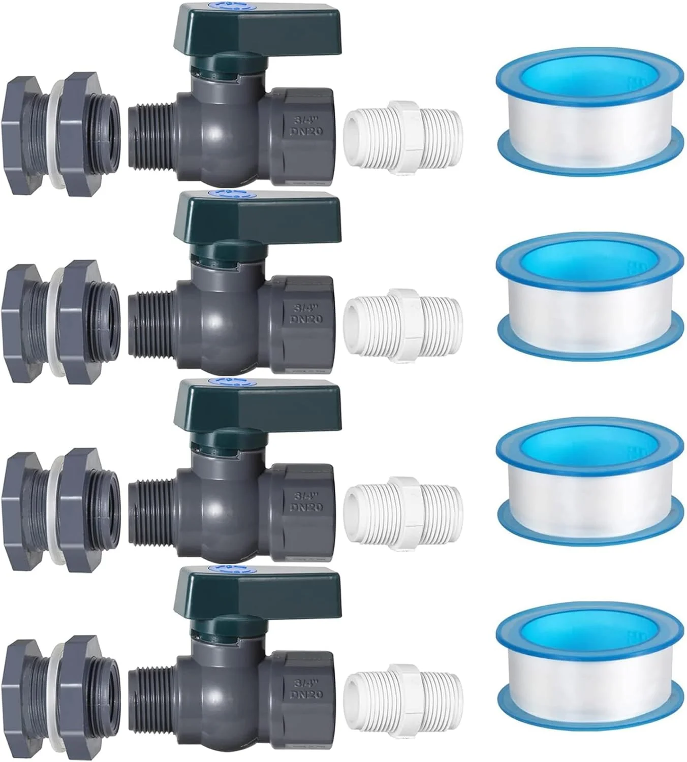 کیت شیر بشکه باران KASTWAVE، بسته 4 عددی کیت انحراف بشکه آب PVC 3/4 اینچی، اتصالات دیواره مخزن شلنگ باغچه همراه با 4 نوار تفلون سفید، کیت شیر بشکه باران برای باغ، آکواریوم، خاکستری کیت شیر بشکه باران KASTWAVE، بسته 4 عددی کیت انحراف بشکه آب PVC 3/4 اینچی، اتصالات دیواره مخزن شلنگ باغچه همراه با 4 نوار تفلون سفید، کیت شیر بشکه باران برای باغ، آکواریوم، خاکستری