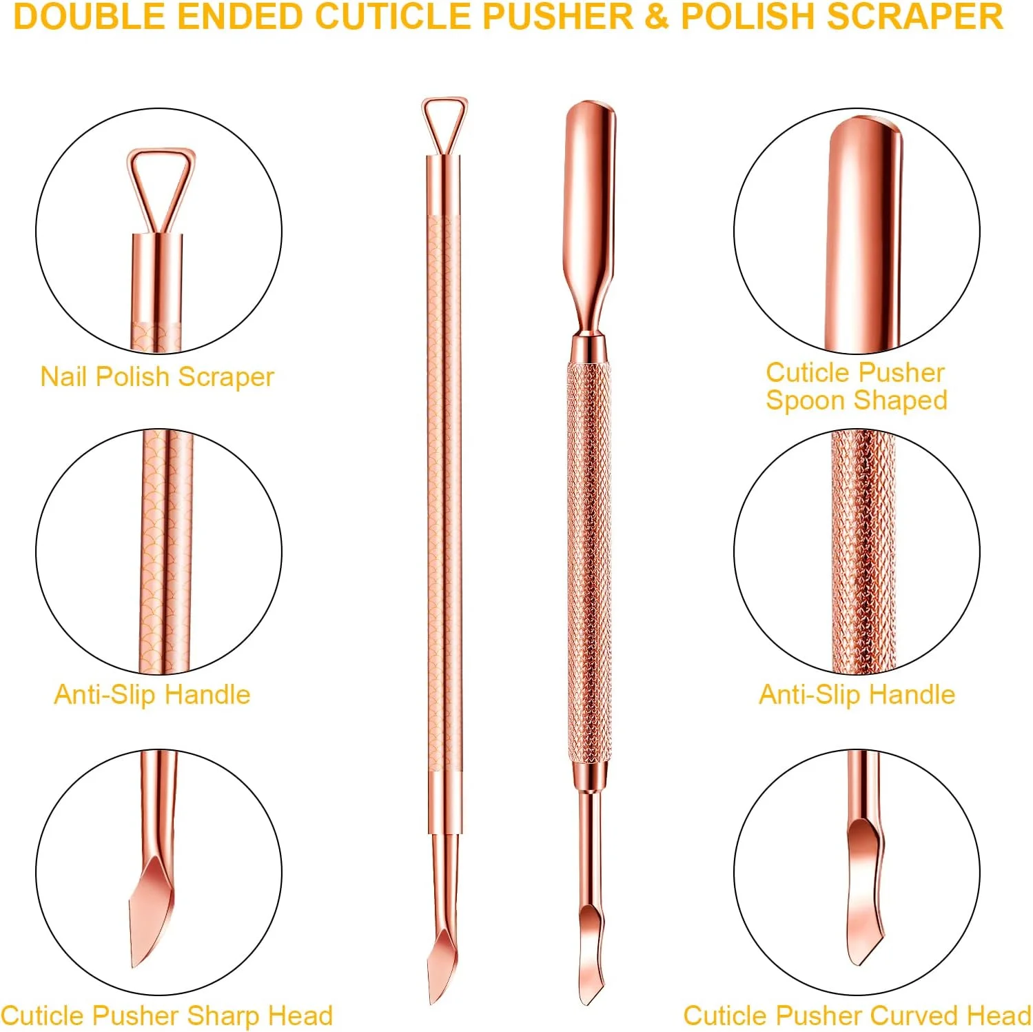 ست مانیکور ناخن مصنوعی Mudder، شامل ناخن گیر ناخن های اکریلیک، کاتر ناخن، ست قیچی ناخن مصنوعی، ابزار مانیکور ناخن استیل رنگین کمانی برای استفاده در سالن، منزل و طراحی ناخن (رزگلد)