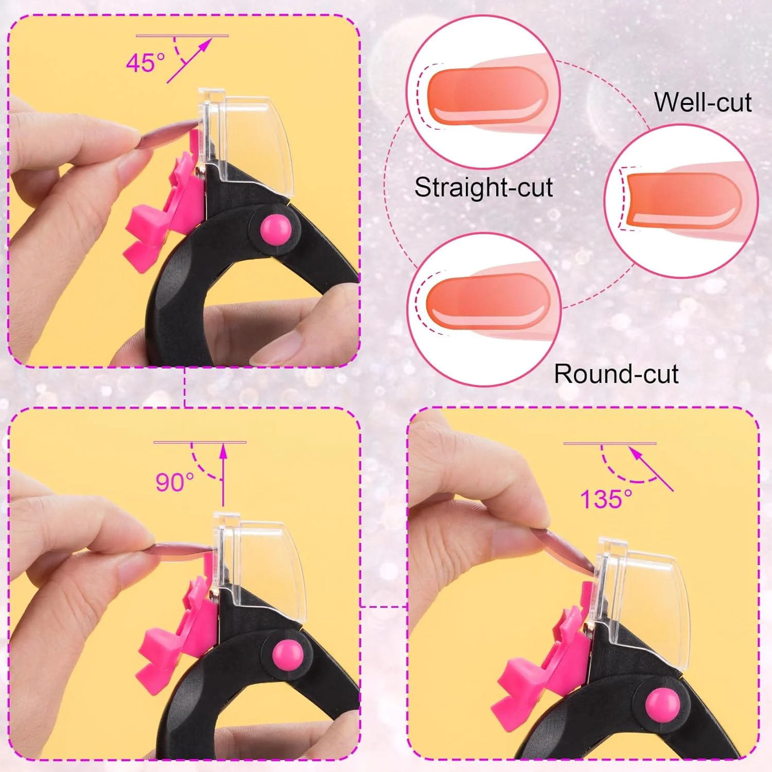 ناخن گیر حرفه ای اکریلیک Mxxipp، ناخن گیر استیل ضد زنگ قابل تنظیم، ناخن گیر مصنوعی با 3 زاویه برش برای مانیکور سالن خانگی - مشکی صورتی ناخن گیر حرفه ای اکریلیک Mxxipp، ناخن گیر استیل ضد زنگ قابل تنظیم، ناخن گیر مصنوعی با 3 زاویه برش برای مانیکور سالن خانگی - مشکی صورتی
