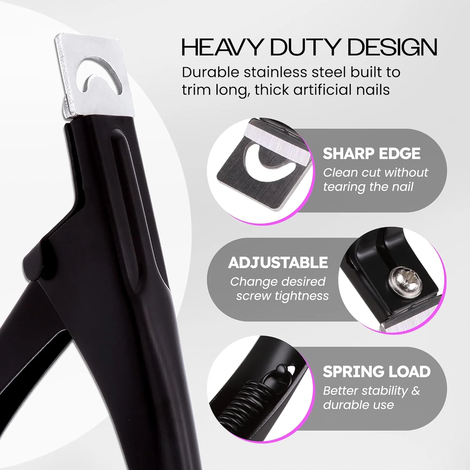 ناخن گیر اکریلیک استیل ضد زنگ حرفه ای پانا USA - کاتر نوک ناخن مصنوعی برای مانیکور پدیکور ناخن، ابزار کلیپ برای هنر ناخن DIY خانگی (مشکی)