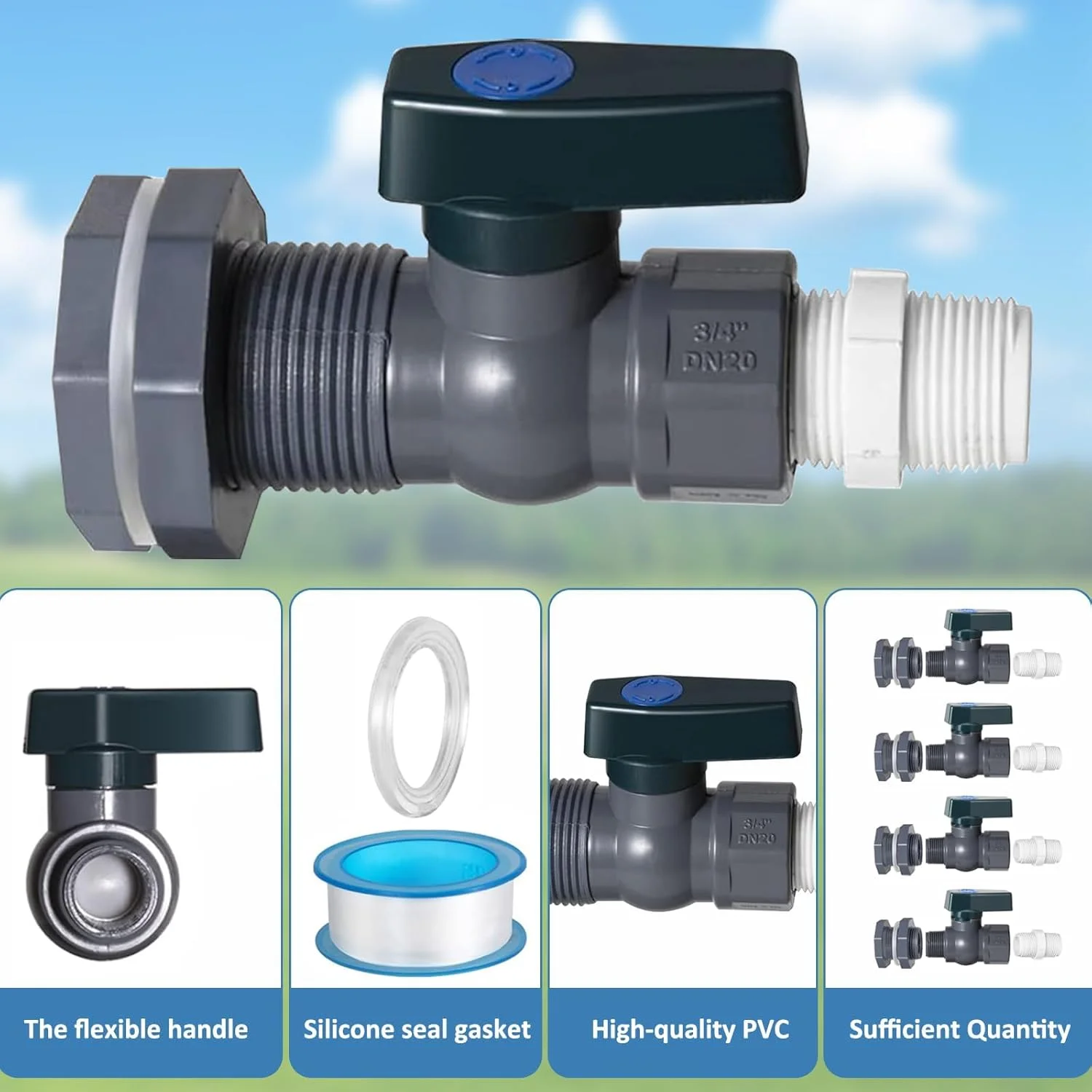 کیت شیر بشکه باران KASTWAVE، بسته 4 عددی کیت انحراف بشکه آب PVC 3/4 اینچی، اتصالات دیواره مخزن شلنگ باغچه همراه با 4 نوار تفلون سفید، کیت شیر بشکه باران برای باغ، آکواریوم، خاکستری کیت شیر بشکه باران KASTWAVE، بسته 4 عددی کیت انحراف بشکه آب PVC 3/4 اینچی، اتصالات دیواره مخزن شلنگ باغچه همراه با 4 نوار تفلون سفید، کیت شیر بشکه باران برای باغ، آکواریوم، خاکستری