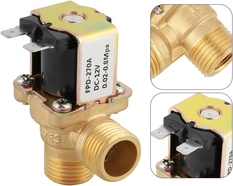 شیر برقی الکترومغناطیسی Risegun DC 12V DN15 G1/2 برنجی، سوئیچ ورودی آب نرمال بسته با فیلتر، برای کنترل آب، اتصال 1/2 اینچ، استفاده صنعتی