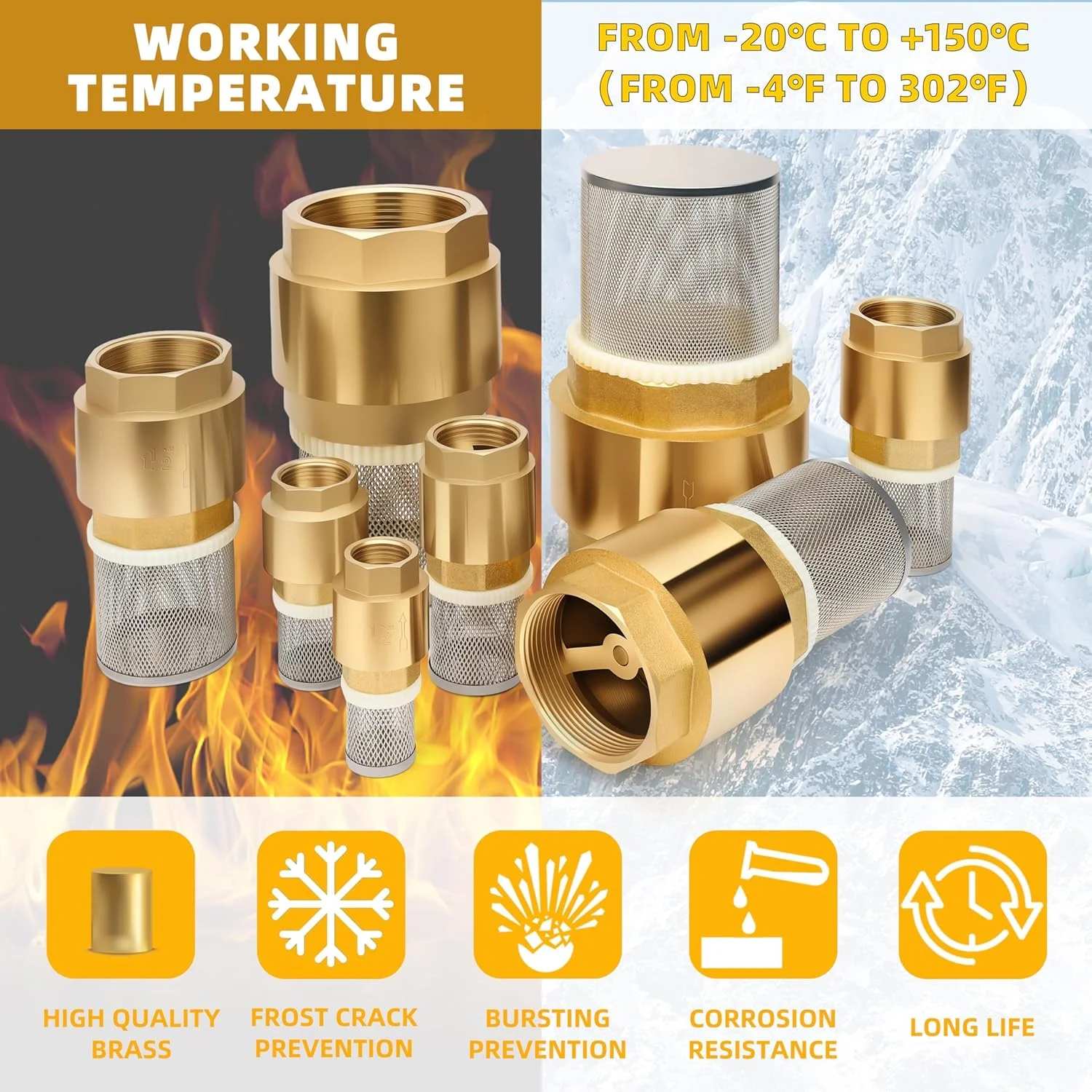 شیر خودکار برنجی، شیر زیرآبی پمپ آب، شیرهای یک طرفه عمودی فنری بدون برگشت با فیلتر، حذف ناخالصی ها، برای پمپ های آب، سیستم های آبیاری، لوله کشی صنعتی برای اتصال، DN25 شیر خودکار برنجی، شیر زیرآبی پمپ آب، شیرهای یک طرفه عمودی فنری بدون برگشت با فیلتر، حذف ناخالصی ها، برای پمپ های آب، سیستم های آبیاری، لوله کشی صنعتی برای اتصال، DN25