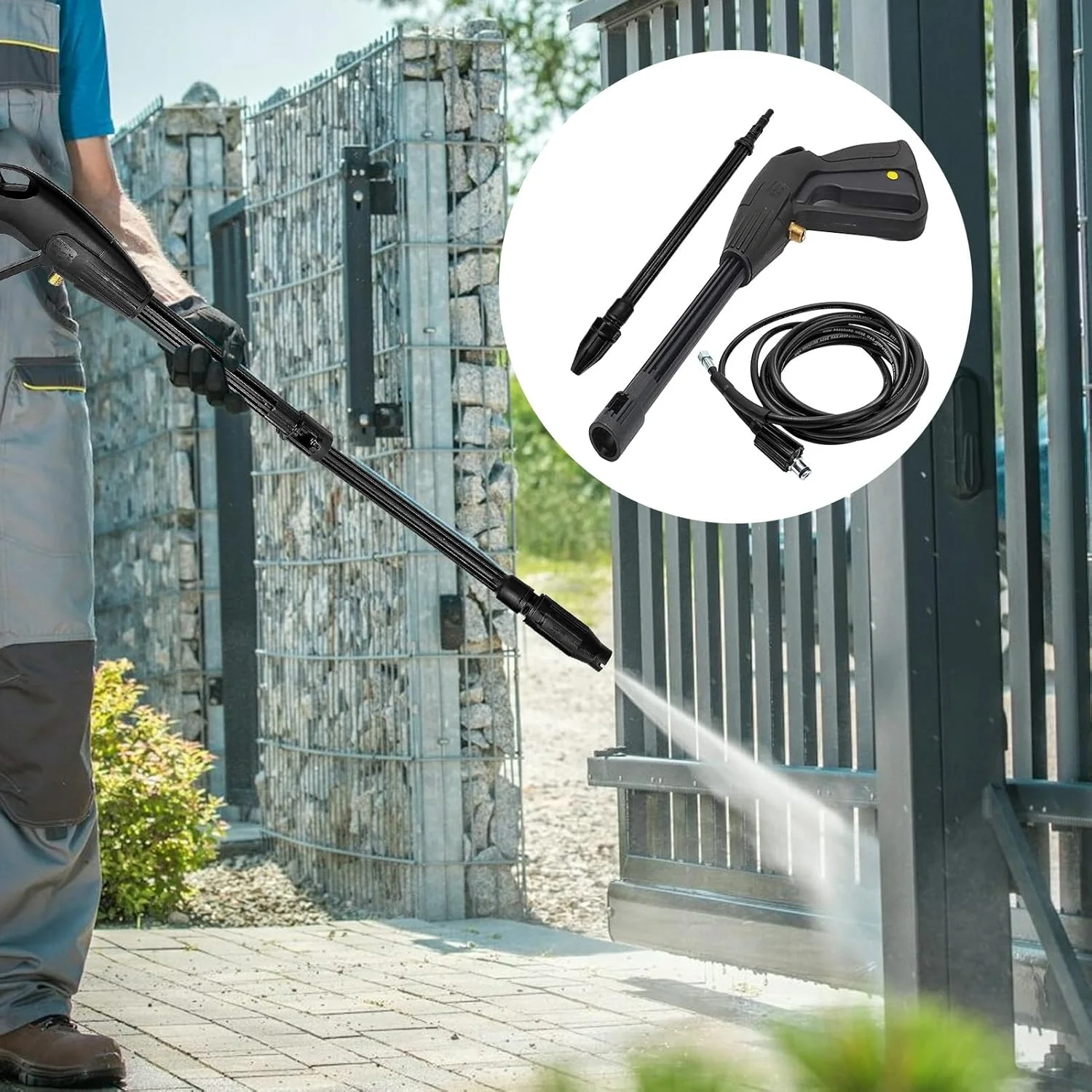 تفنگ آبپاش فشار قوی، کارواش با شلنگ قابل تنظیم - لوازم شستشوی خانگی برای باغ، حیاط، وسایل نقلیه، راهرو و دیوار تفنگ آبپاش فشار قوی، کارواش با شلنگ قابل تنظیم - لوازم شستشوی خانگی برای باغ، حیاط، وسایل نقلیه، راهرو و دیوار