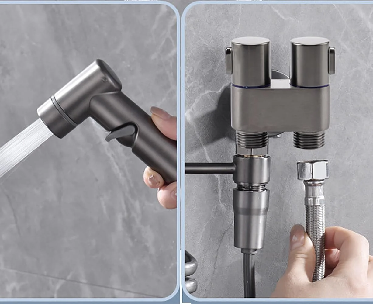 شیر زاویه ای دو خروجی روبیک، شیر انشعاب کنترل جریان آب 1/2 اینچ برنجی نصب شده روی دیوار (کروم)