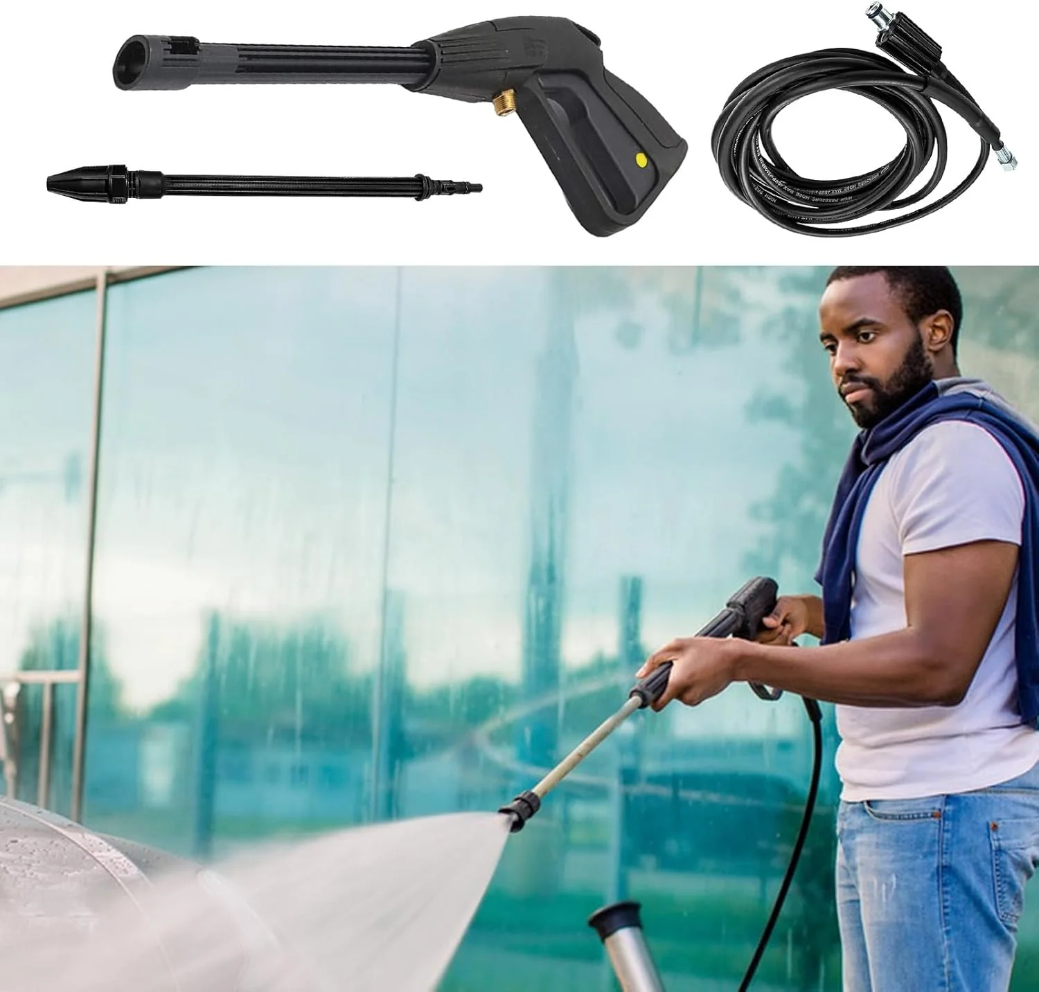 تفنگ آبپاش فشار قوی، کارواش با شلنگ قابل تنظیم - لوازم شستشوی خانگی برای باغ، حیاط، وسایل نقلیه، راهرو و دیوار تفنگ آبپاش فشار قوی، کارواش با شلنگ قابل تنظیم - لوازم شستشوی خانگی برای باغ، حیاط، وسایل نقلیه، راهرو و دیوار