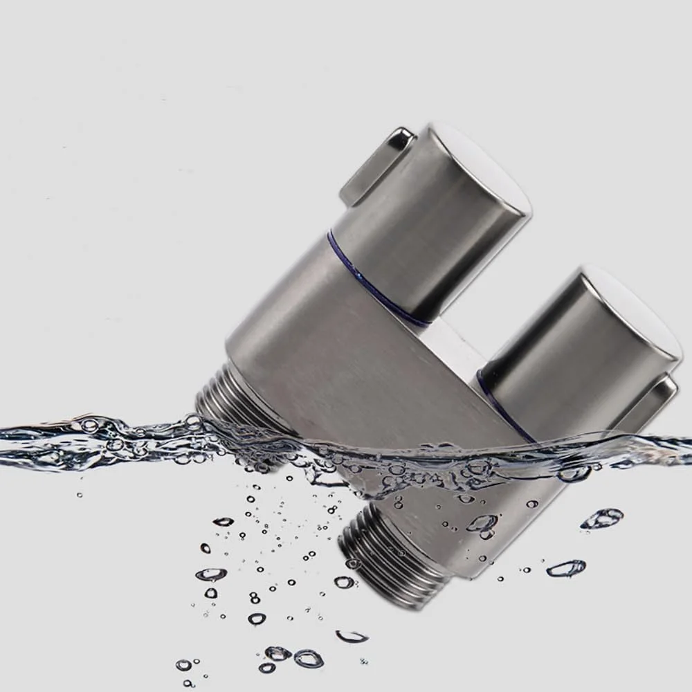 شیر زاویه ای دو خروجی روبیک، شیر انشعاب کنترل جریان آب 1/2 اینچ برنجی نصب شده روی دیوار (کروم)