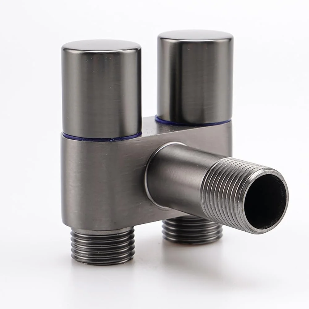 شیر زاویه ای دو خروجی روبیک، شیر انشعاب کنترل جریان آب 1/2 اینچ برنجی نصب شده روی دیوار (کروم)