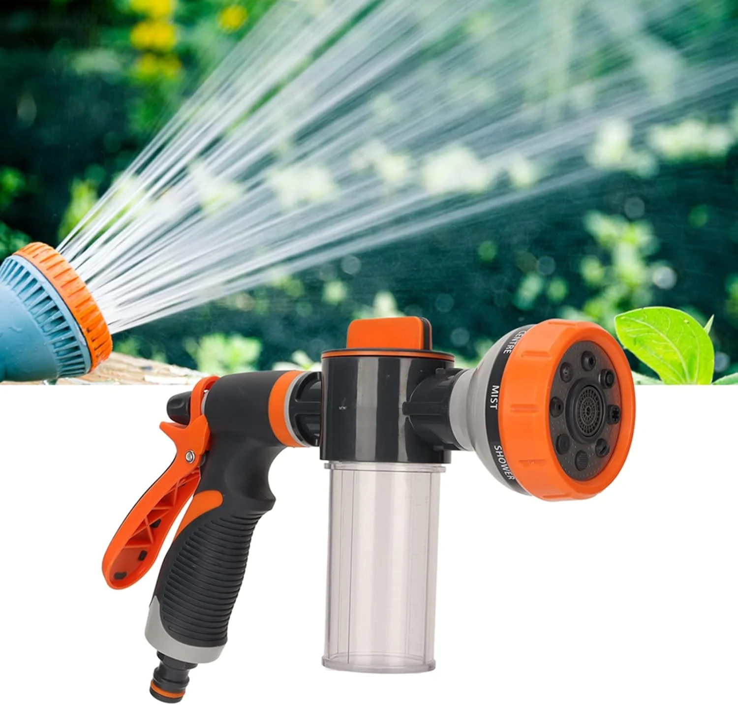 آبپاش چند منظوره با فشار بالا و 8 حالت مختلف برای آبیاری باغ، دارای فوم پاش و مناسب تجهیزات آبیاری و لوازم باغبانی (مدل خروجی عقب) آبپاش چند منظوره با فشار بالا و 8 حالت مختلف برای آبیاری باغ، دارای فوم پاش و مناسب تجهیزات آبیاری و لوازم باغبانی (مدل خروجی عقب)