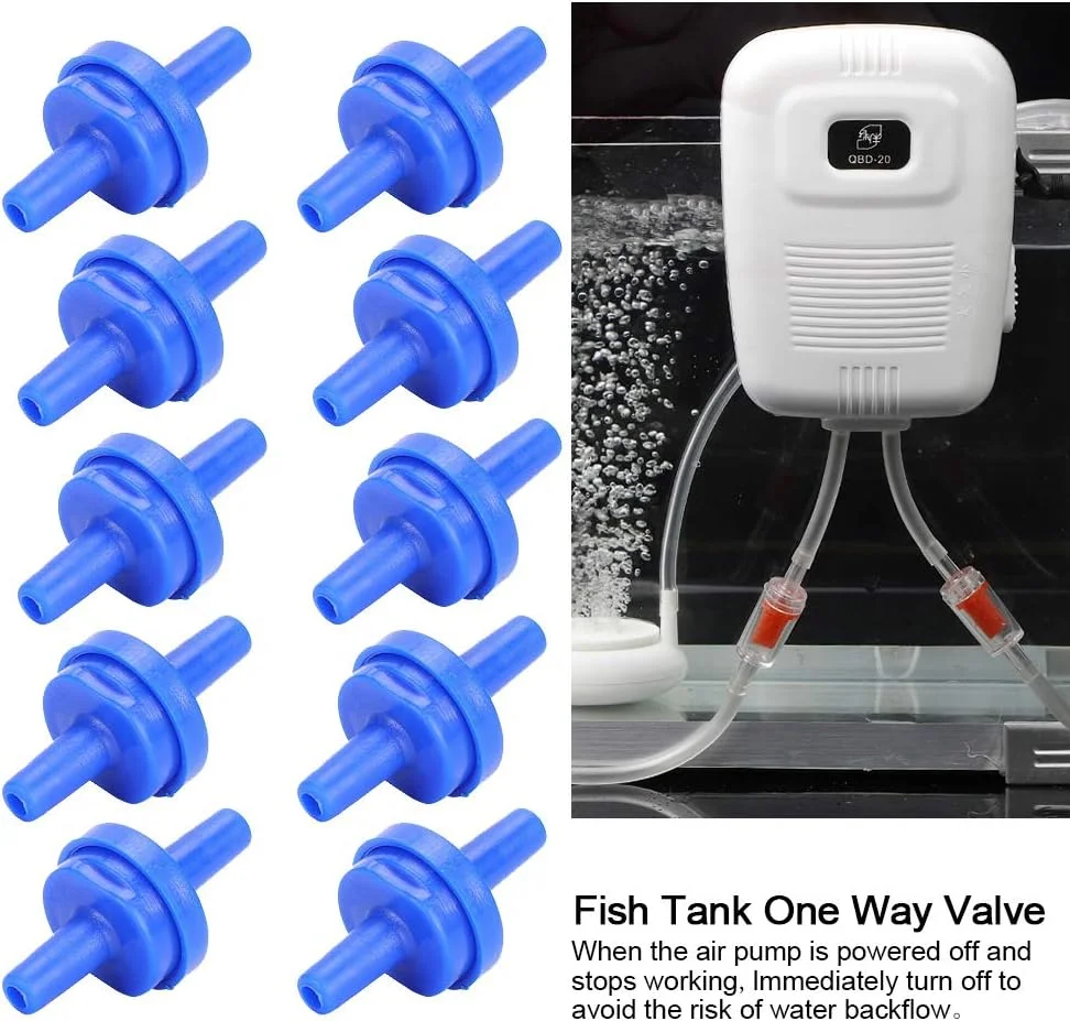 شیر یک طرفه پمپ اکسیژن هوا، لوازم آکواریوم خروجی غیر برگشتی 10 عددی برای شلنگ 4 میلی متری، جنس آبی