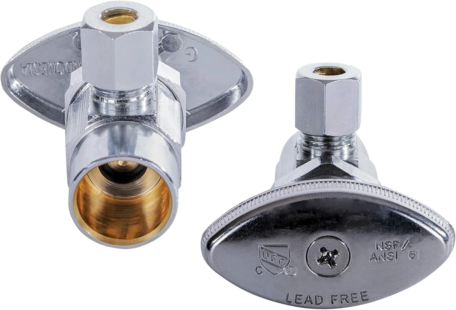شیر قطع جریان آب Midline Valve 71212QS-OM-5 با اهرم چرخشی; شیر زاویه ای برای توالت، سینک، ماشین ظرفشویی، آبگرمکن; 1/2 اینچ SWT x 3/8 اینچ فشاری; برنجی با روکش کروم (بسته 5 عددی)