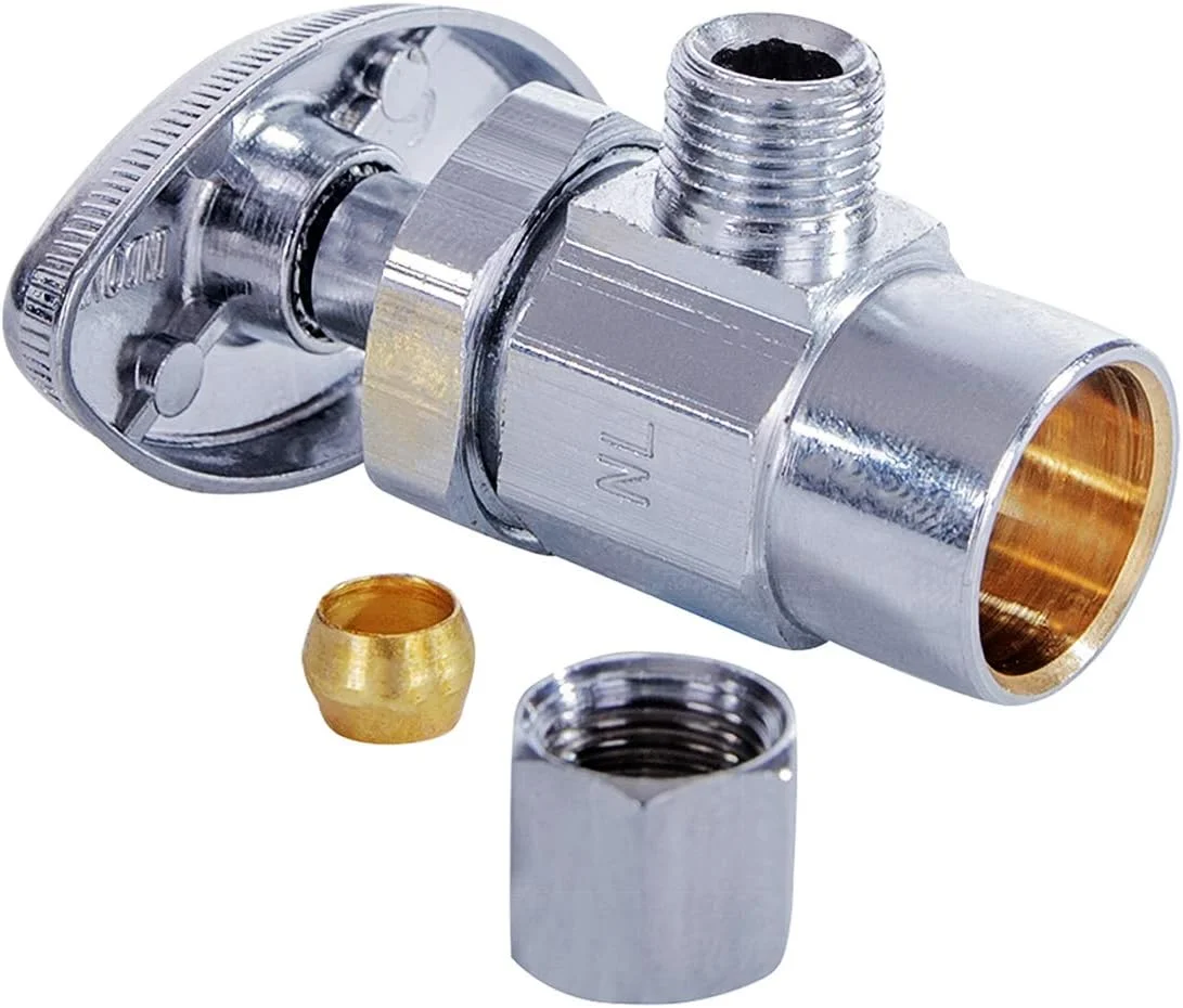 شیر قطع جریان آب Midline Valve 71212QS-OM-5 با اهرم چرخشی; شیر زاویه ای برای توالت، سینک، ماشین ظرفشویی، آبگرمکن; 1/2 اینچ SWT x 3/8 اینچ فشاری; برنجی با روکش کروم (بسته 5 عددی)