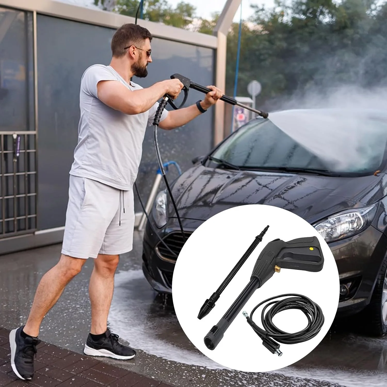 تفنگ آب پاش فشار قوی - اسپری فشار قوی با شلنگ قابل تنظیم | لوازم شستشوی آب خانگی برای باغ، حیاط، وسایل نقلیه، راهرو، پاسیو، دیوارها تفنگ آب پاش فشار قوی - اسپری فشار قوی با شلنگ قابل تنظیم | لوازم شستشوی آب خانگی برای باغ، حیاط، وسایل نقلیه، راهرو، پاسیو، دیوارها