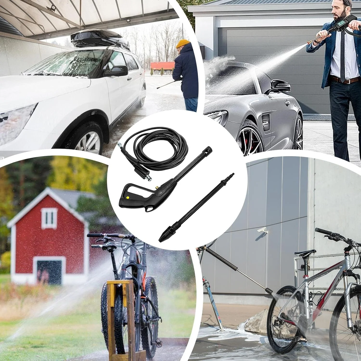 تفنگ آب پاش فشار قوی - اسپری فشار قوی با شلنگ قابل تنظیم | لوازم شستشوی آب خانگی برای باغ، حیاط، وسایل نقلیه، راهرو، پاسیو، دیوارها تفنگ آب پاش فشار قوی - اسپری فشار قوی با شلنگ قابل تنظیم | لوازم شستشوی آب خانگی برای باغ، حیاط، وسایل نقلیه، راهرو، پاسیو، دیوارها