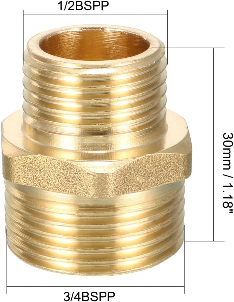اتصال لوله برنجی کاهنده، بوشن شش گوش کاهنده، 3/4 BSP نر به 1/2 BSP آداپتور نر، 2 عدد اتصال لوله برنجی کاهنده، بوشن شش گوش کاهنده، 3/4 BSP نر به 1/2 BSP آداپتور نر، 2 عدد