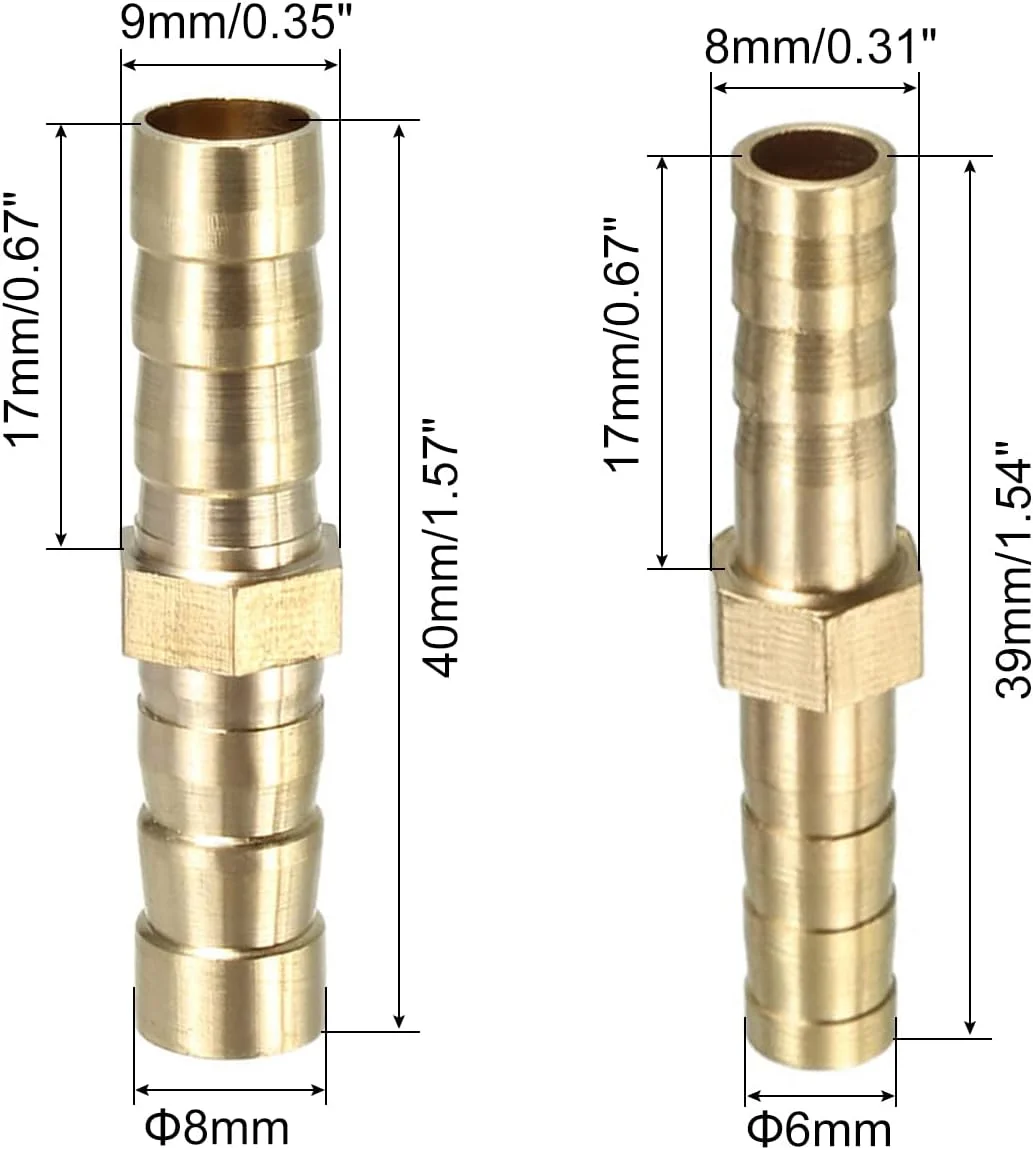 اتصال شیلنگ برنجی uxcell، رابط مستقیم 6 میلی متر و 8 میلی متر، 20 عدد