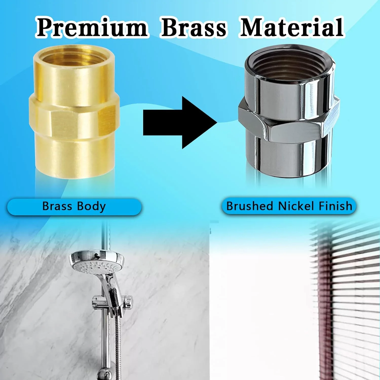 اتصال لوله برنجی FANOVO - کوپلینگ لوله 1/2 اینچ NPT مادگی × 1/2 اینچ NPT مادگی - کوپلینگ سر دوش با روکش کروم - آداپتور مبدل، برای اتصال لوله های لوله کشی خانگی (2 عدد، 1/2 اینچ × 1/2 اینچ NPT مادگی)