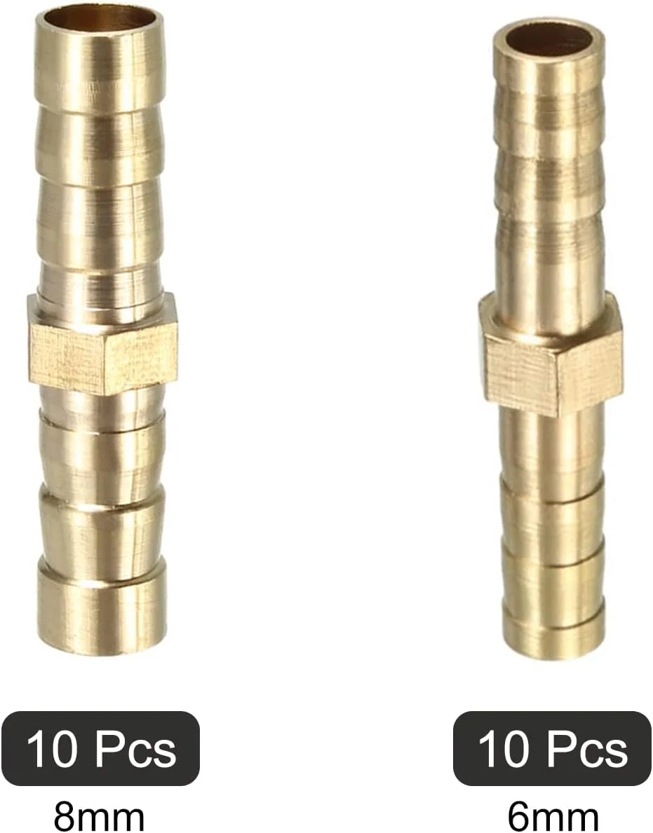 اتصال شیلنگ برنجی uxcell، رابط مستقیم 6 میلی متر و 8 میلی متر، 20 عدد