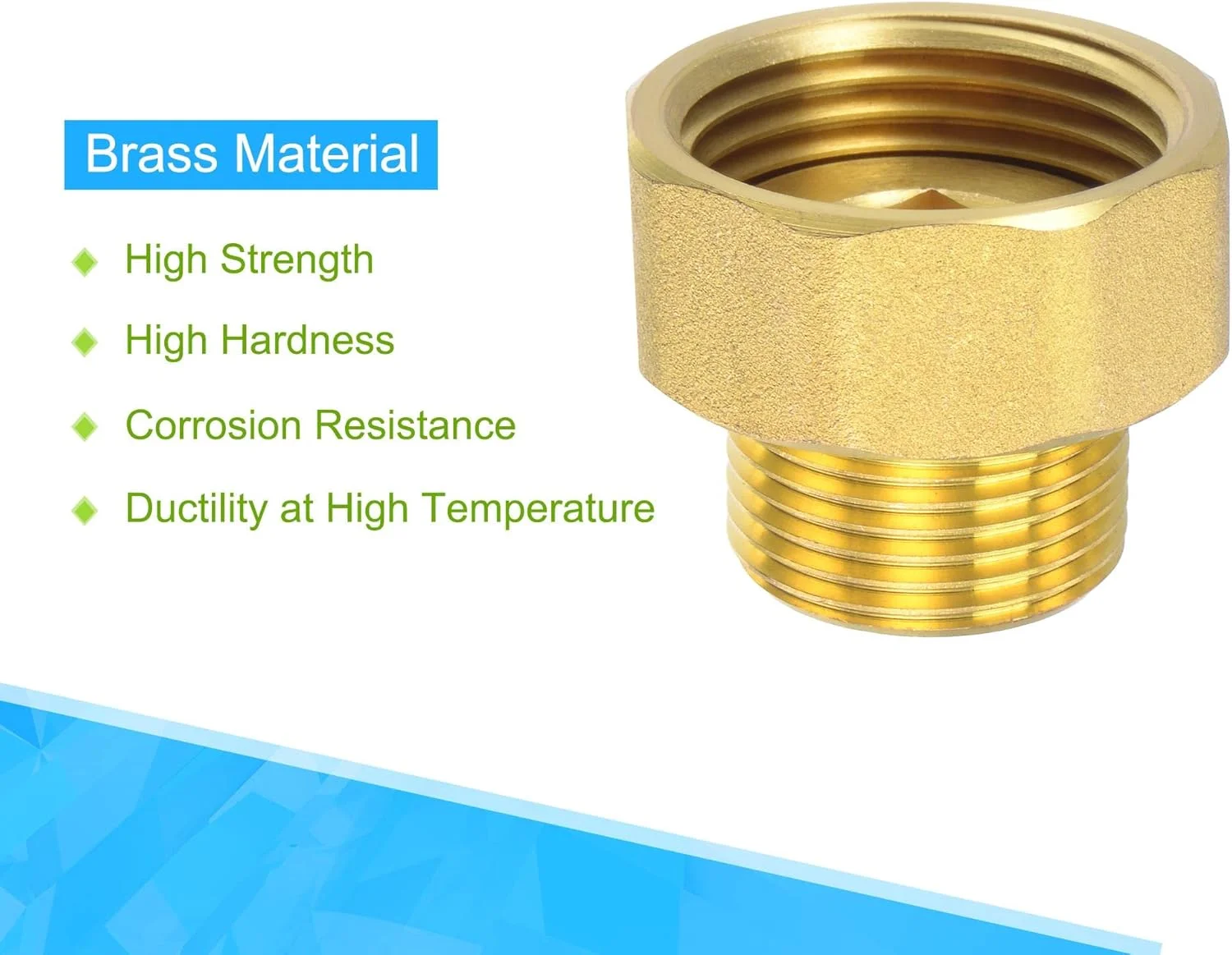 اتصال لوله برنجی سورسیینگ مپ، کوپلینگ کنتور آب، رزوه مادگی G1 به نری G3/4، آداپتور اتصال شش گوش، طول 31 میلی متر